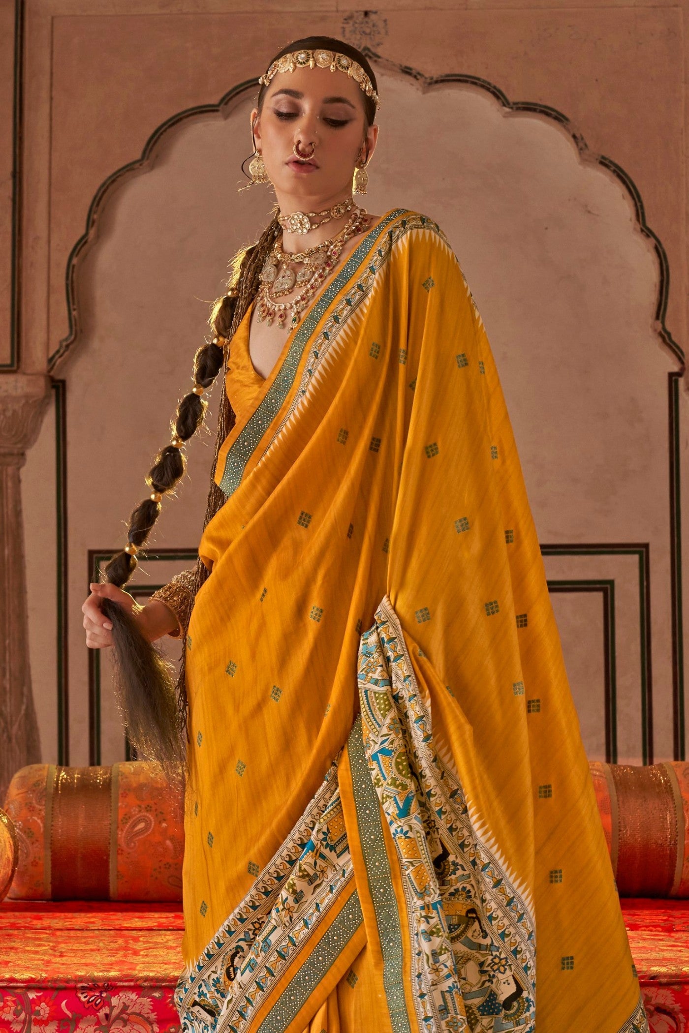 Daffodil Yellow Printed Patola Saree