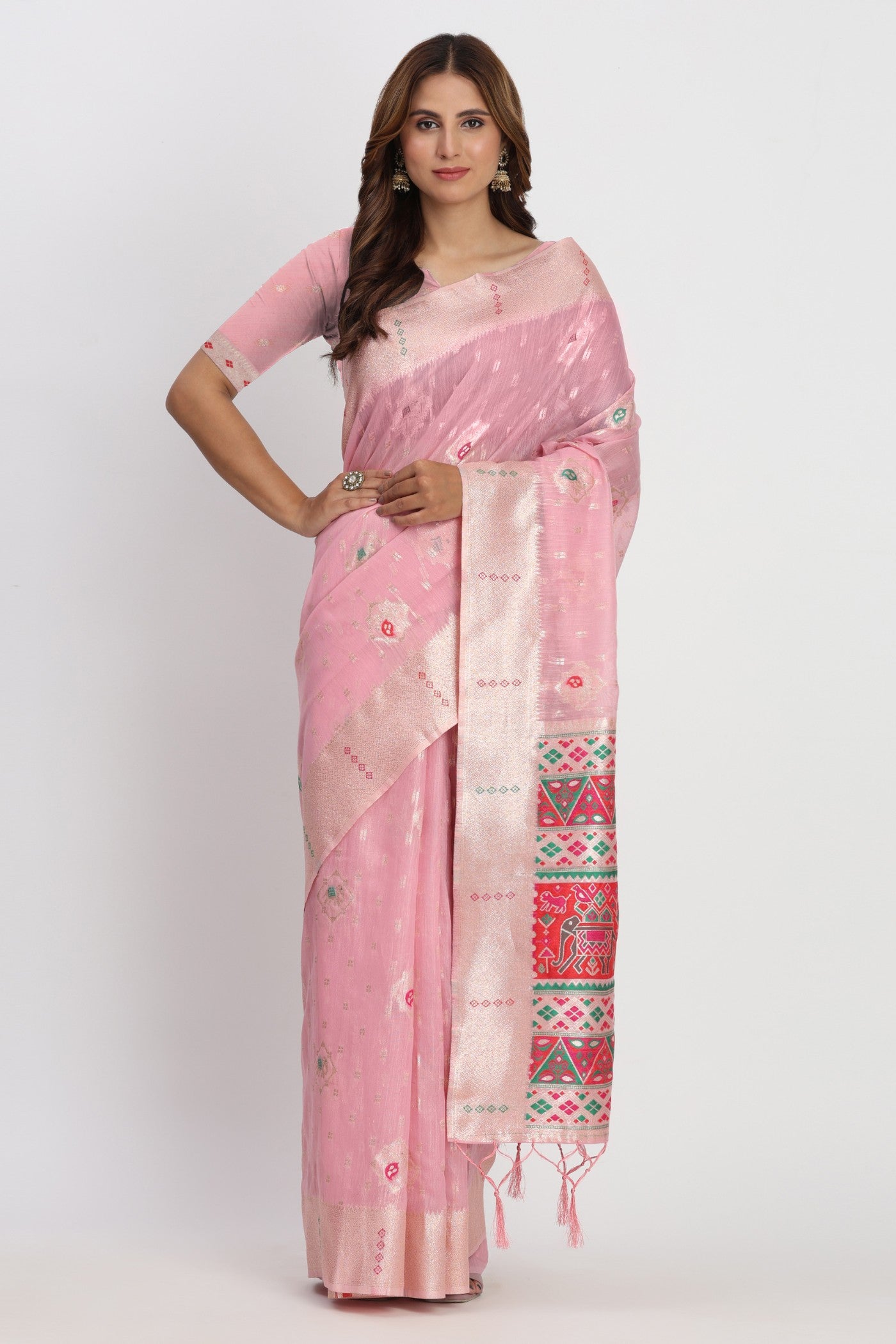 Sea Pink Woven Linen Cotton Saree