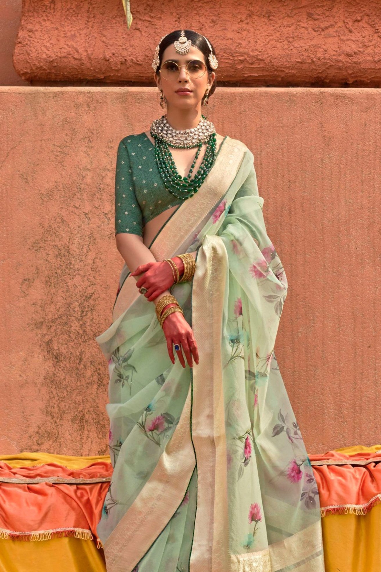 Pastel Green Zari Woven Organza Saree