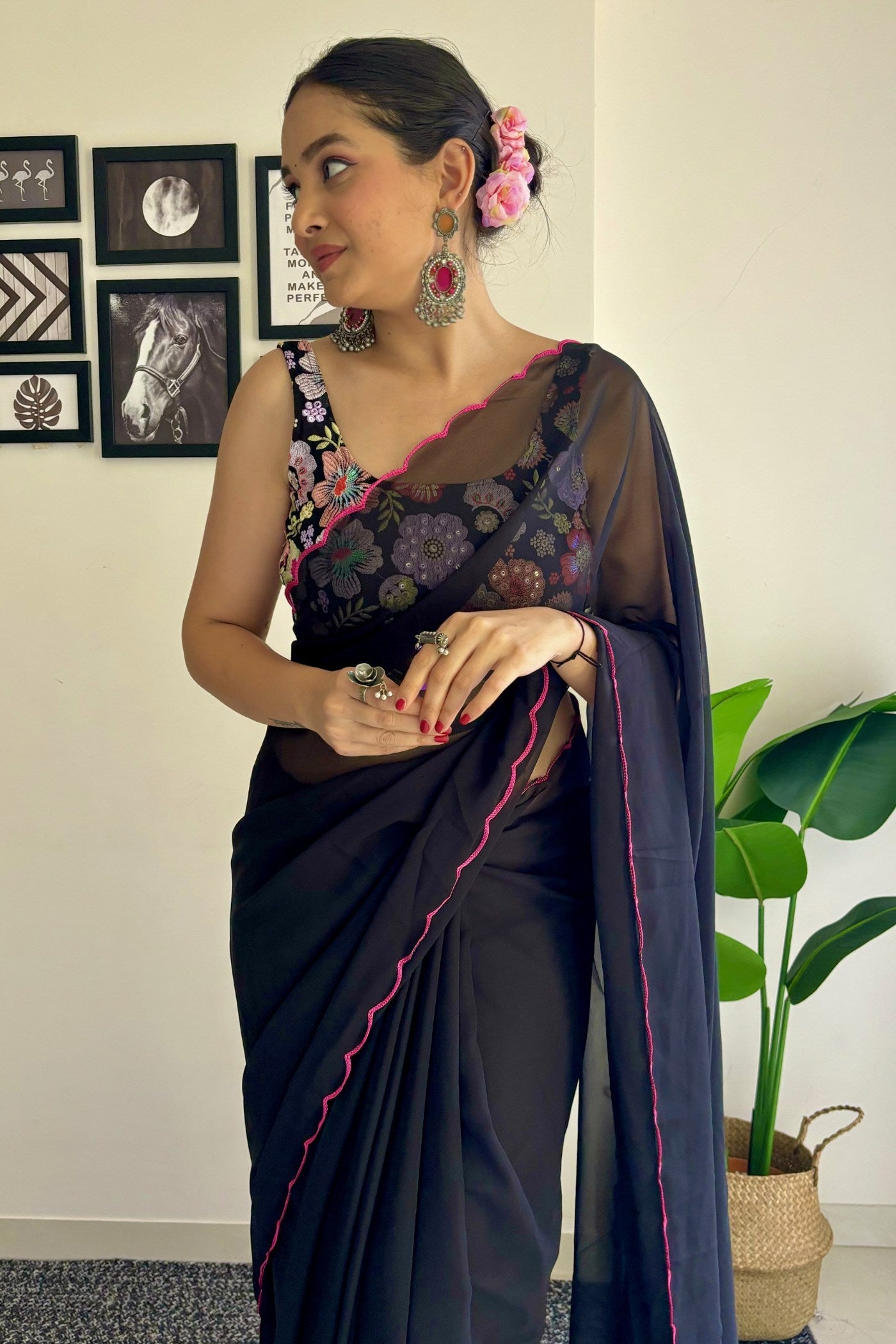 Sable Black Gerogette Saree