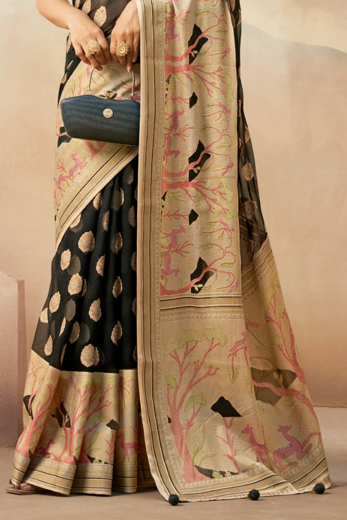 Coco Black Woven Georgette saree