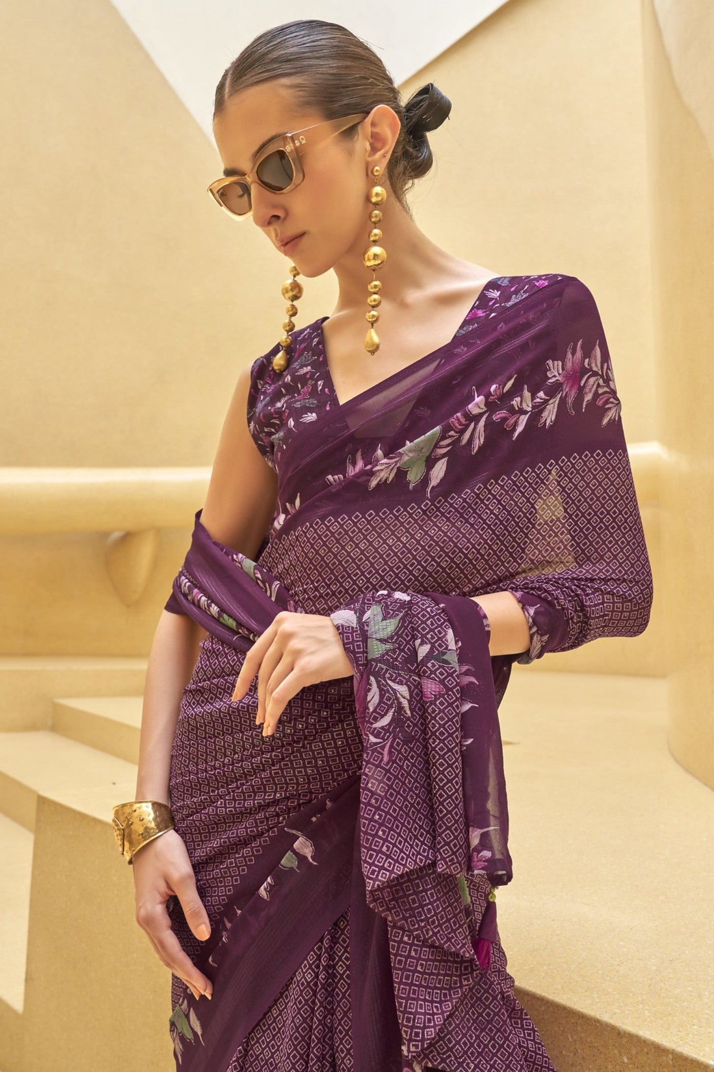 Livid Purple Georgette Printed Saree