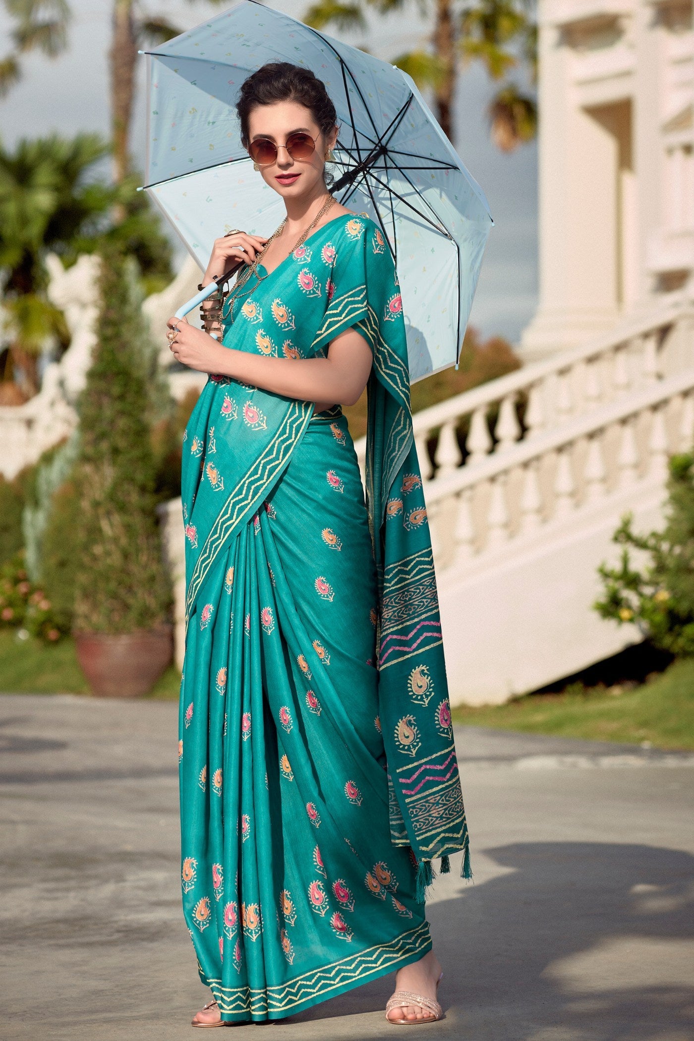 Lochinvar Blue Mul Mul Cotton Saree