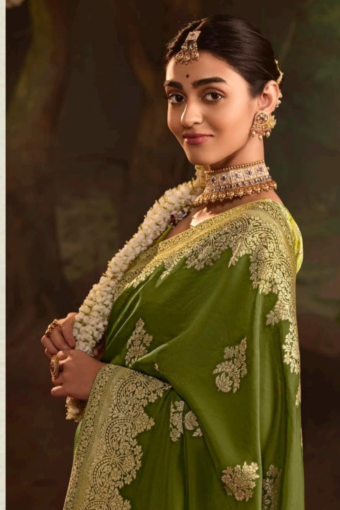 Madras Green Designer Banarasi Dola Silk Saree