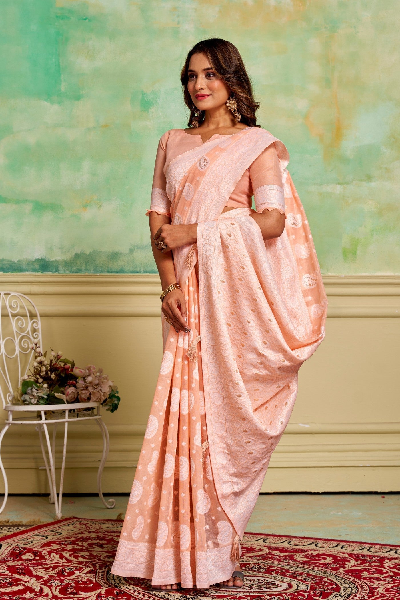 Posy Peach Woven Cotton Saree