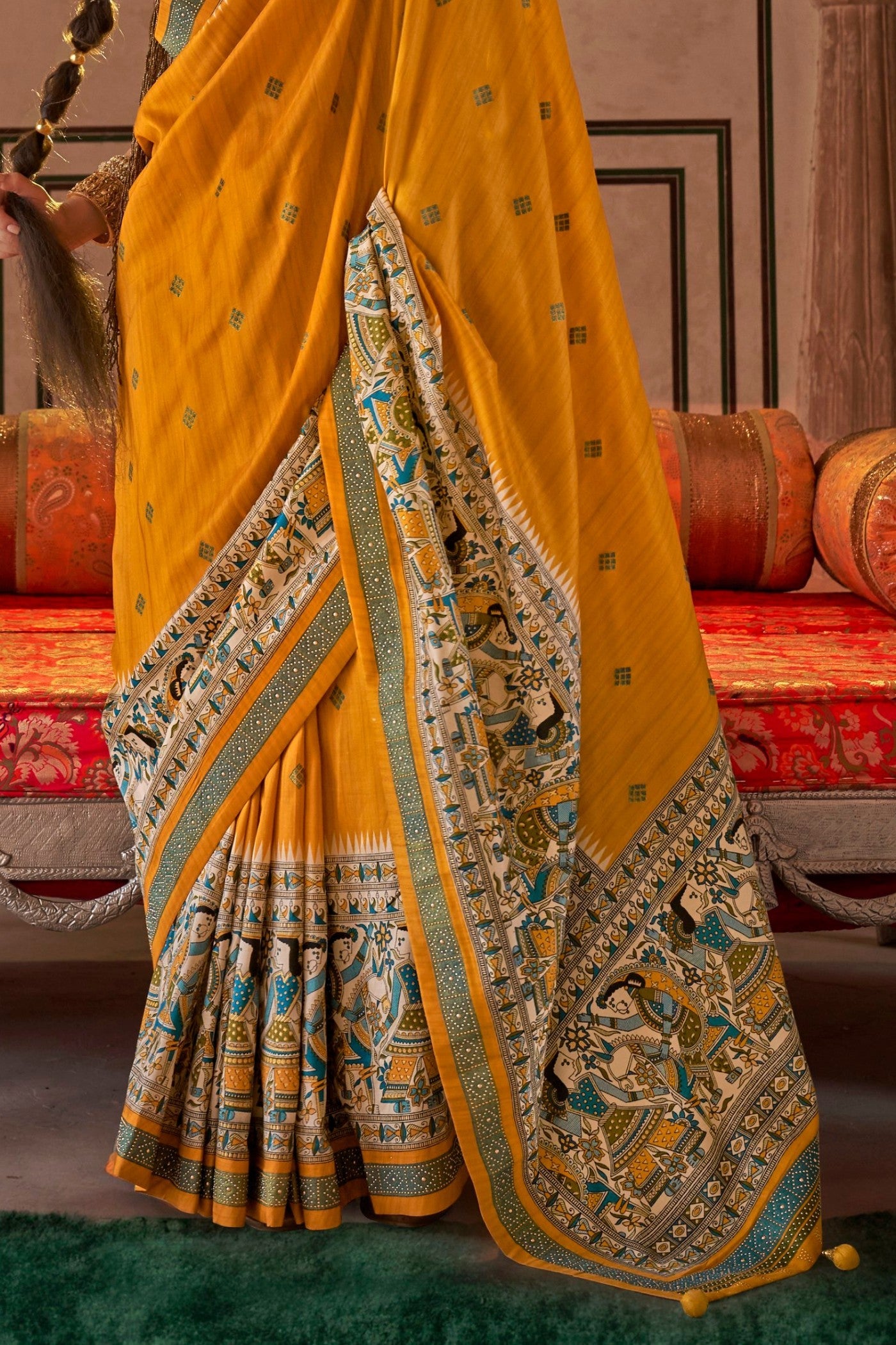 Daffodil Yellow Printed Patola Saree