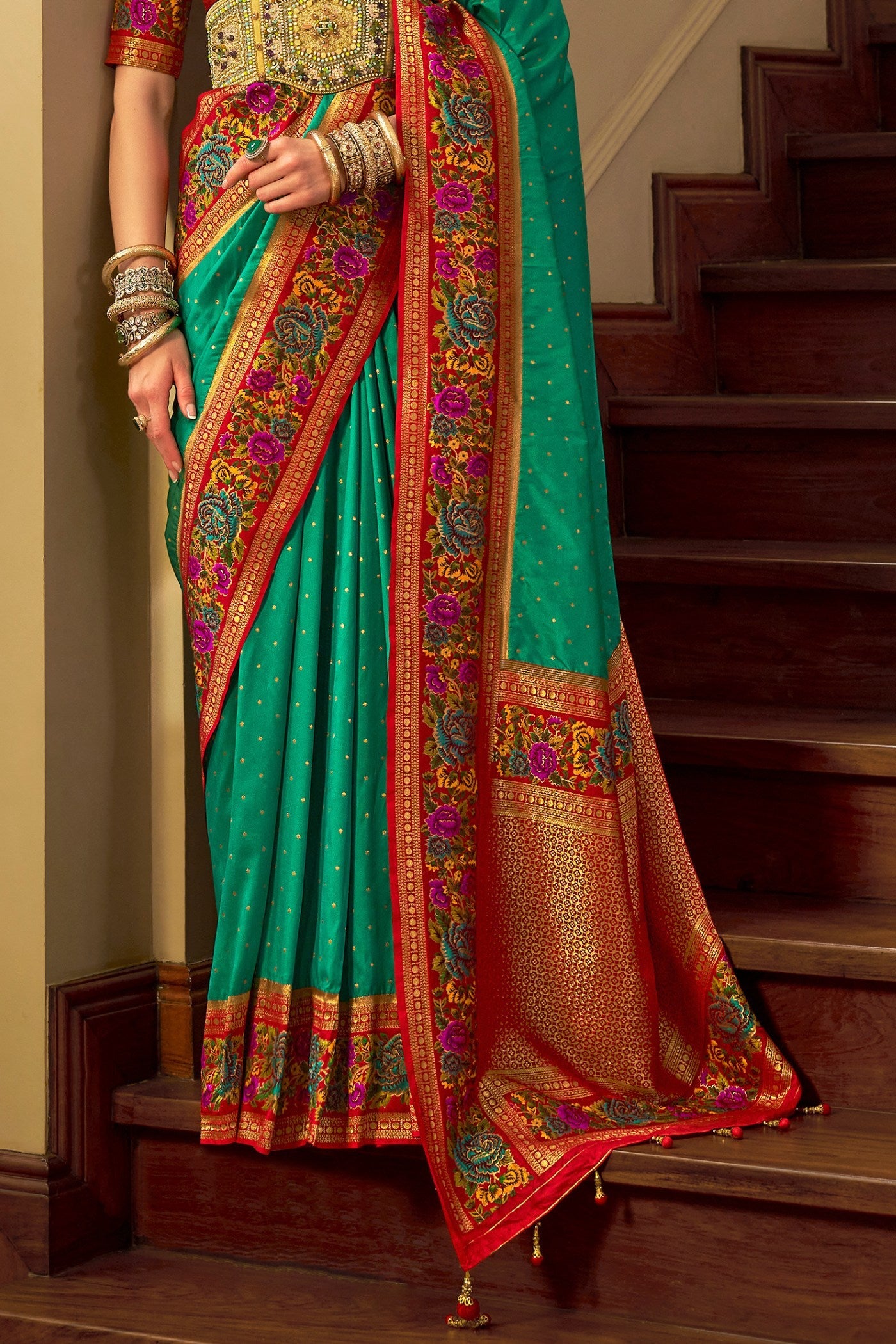 Jewel Green Printed Banarasi Saree