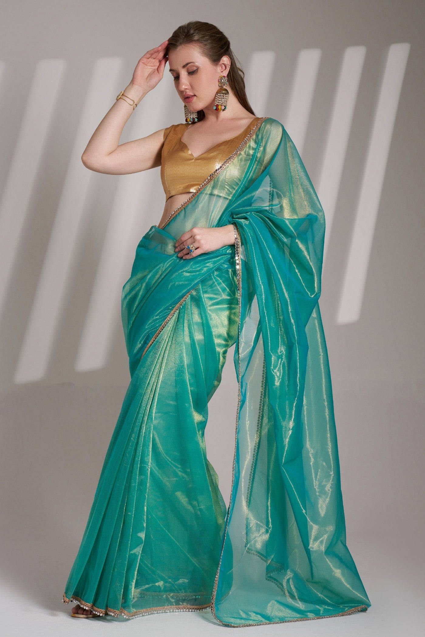 Greenish Blue Partywear Net Saree