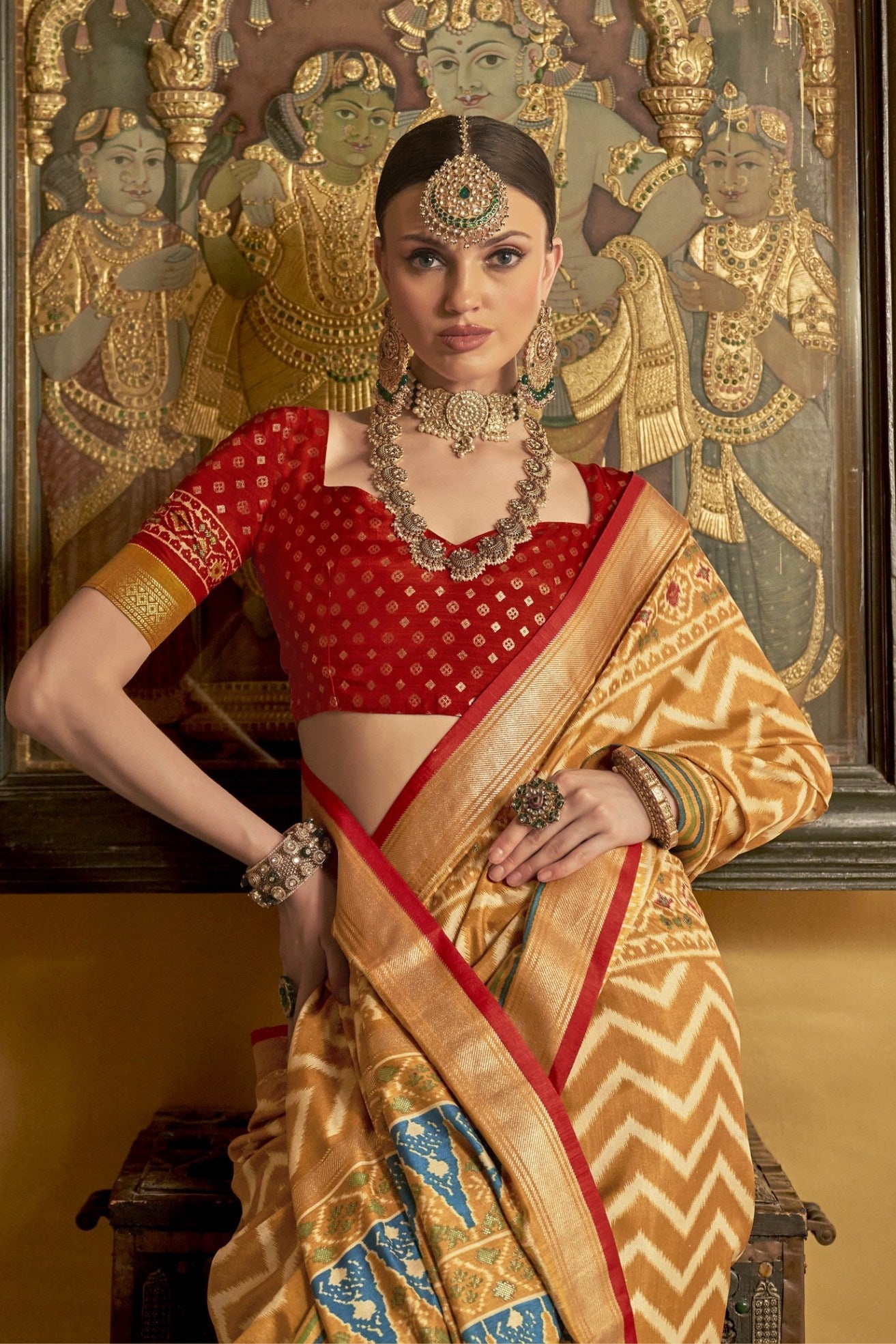 Aztec Yellow Printed Patola Saree