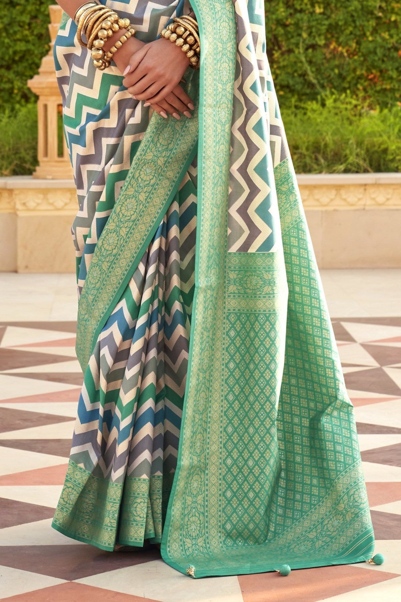 Summer Green Woven Patola Printed Silk Saree