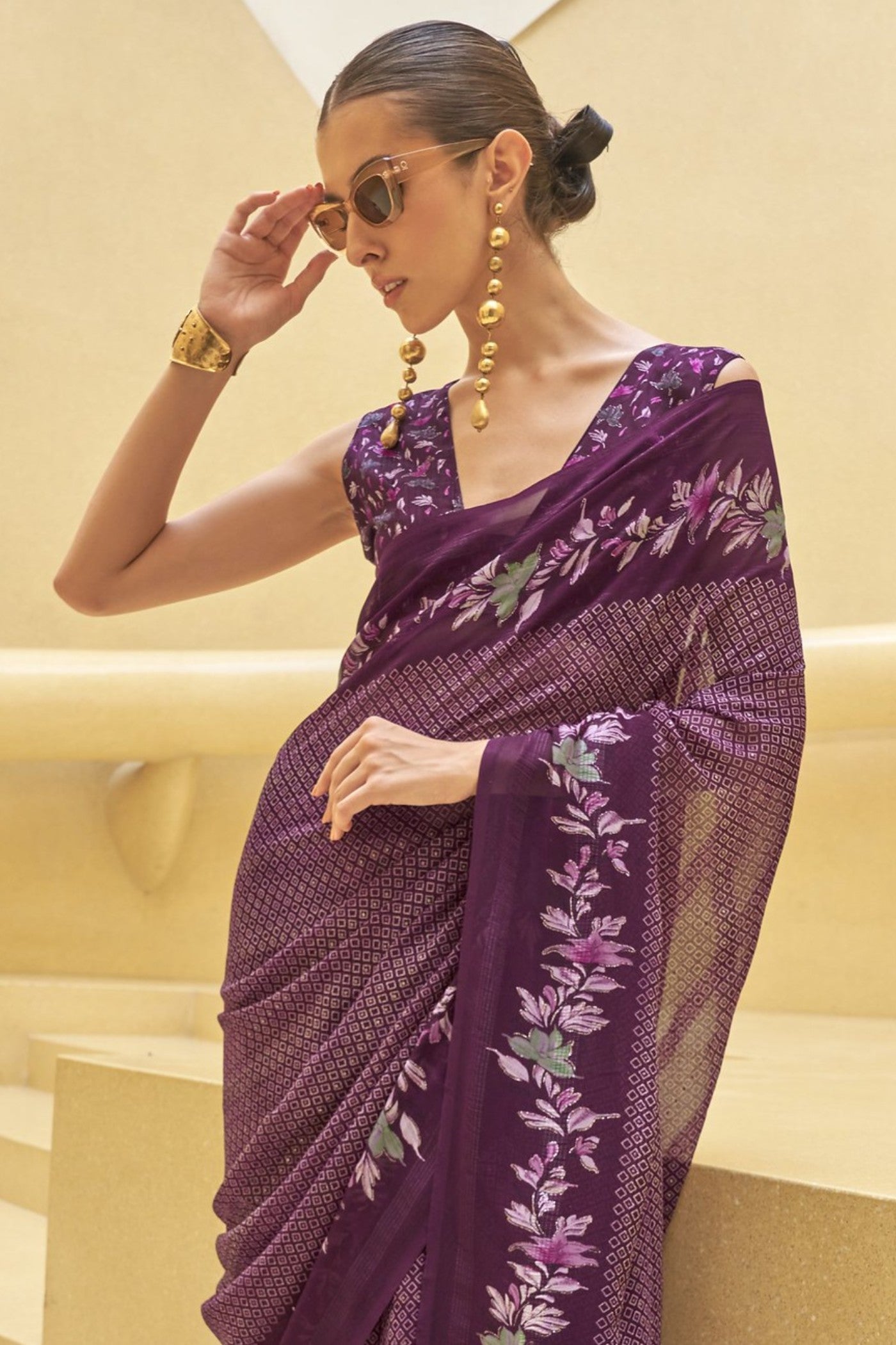 Livid Purple Georgette Printed Saree