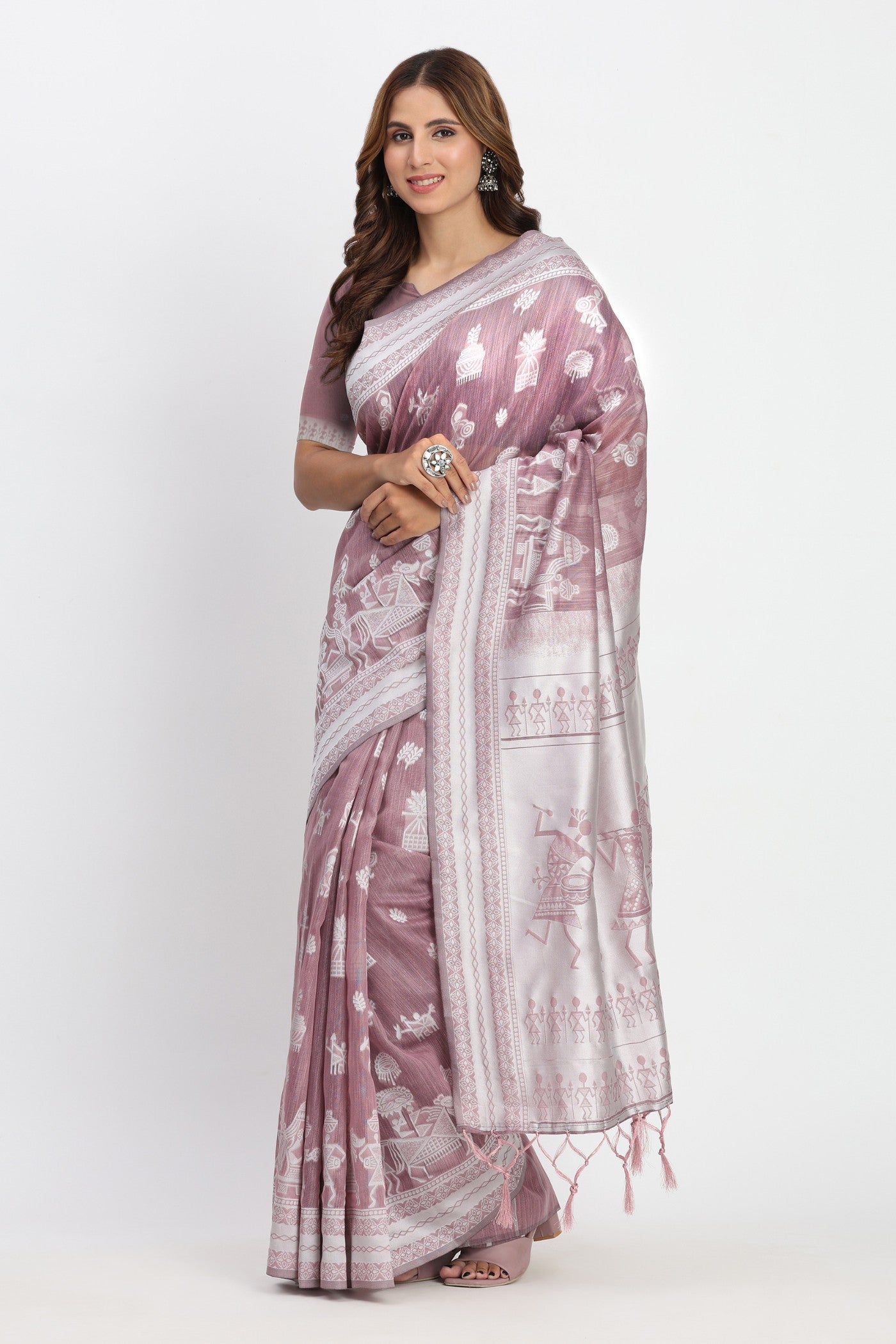 Mauve Purple Woven Linen Cotton Saree
