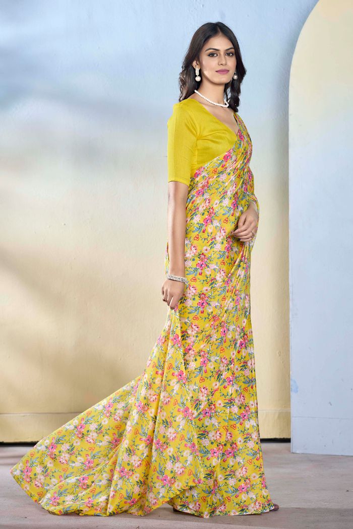 Hazel Yellow Ready To Wear Georgette Saree