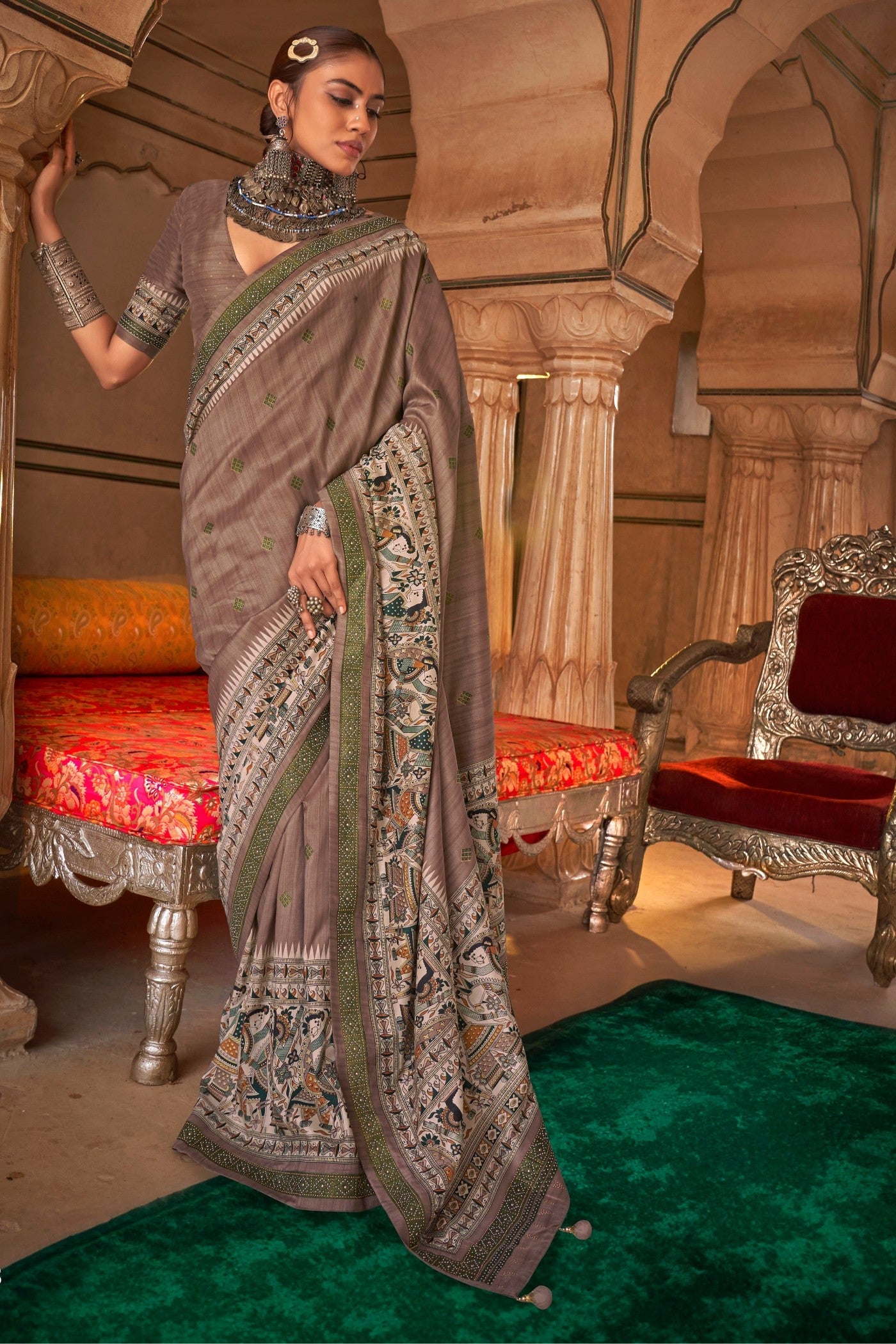 Mocha Brown Printed Patola Saree