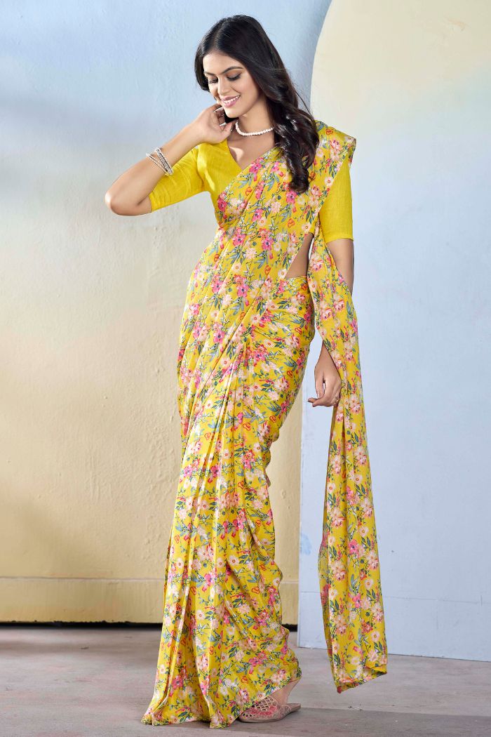 Hazel Yellow Ready To Wear Georgette Saree