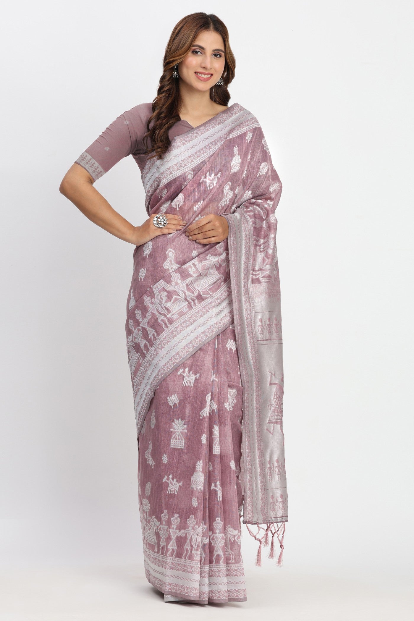 Mauve Purple Woven Linen Cotton Saree