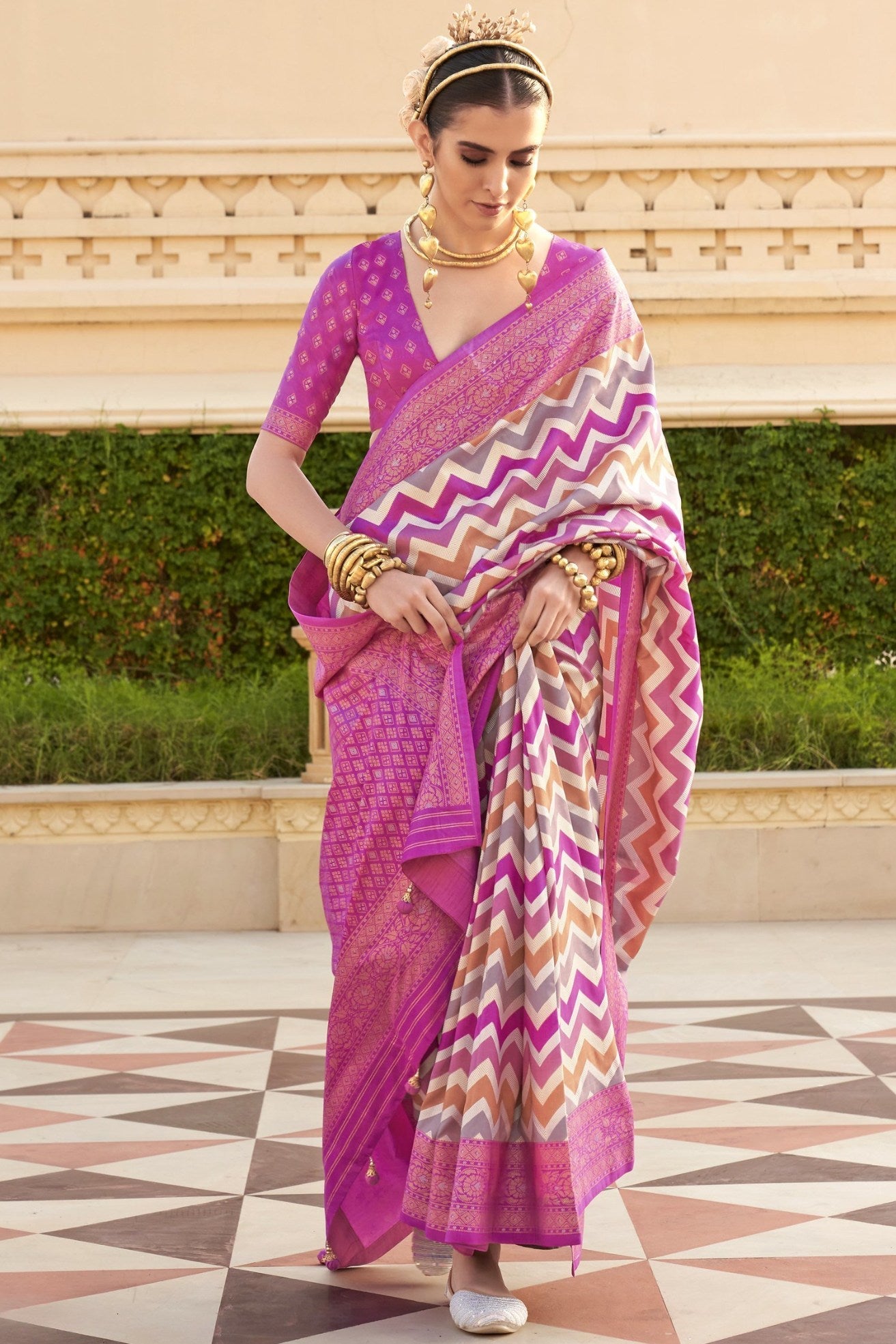 Lotus Pink Woven Patola Printed Silk Saree