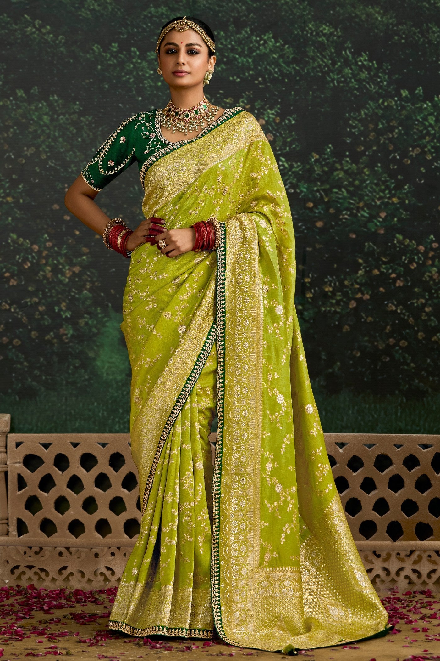 Pear Green Designer Banarasi Saree