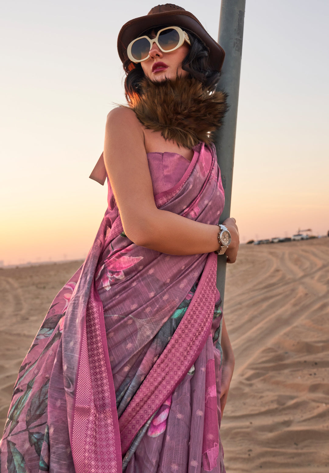 Rose Dust Purple Woven Linen Saree