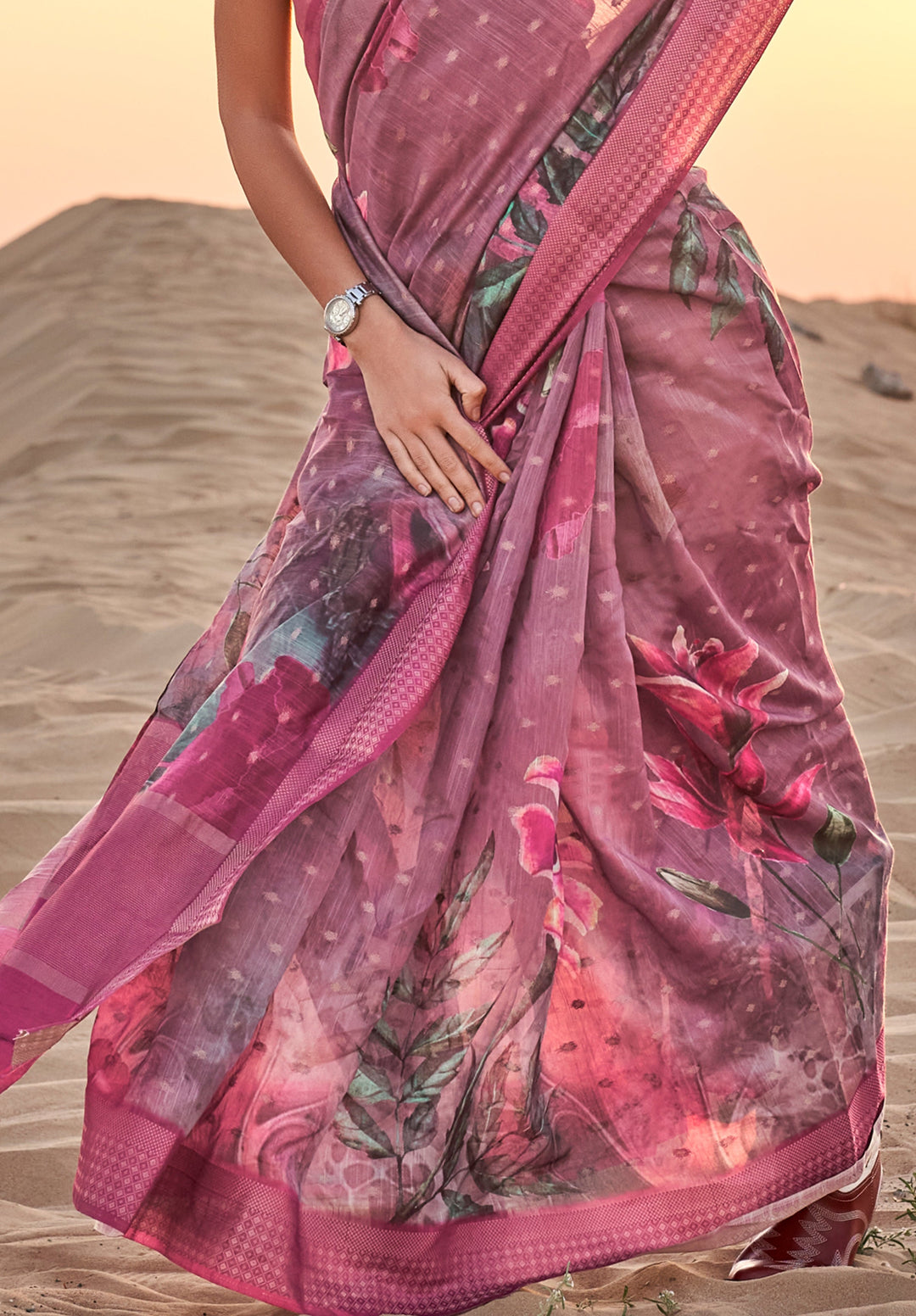 Rose Dust Purple Woven Linen Saree