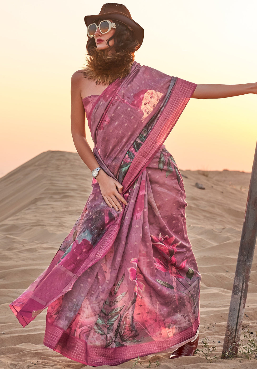 Rose Dust Purple Woven Linen Saree