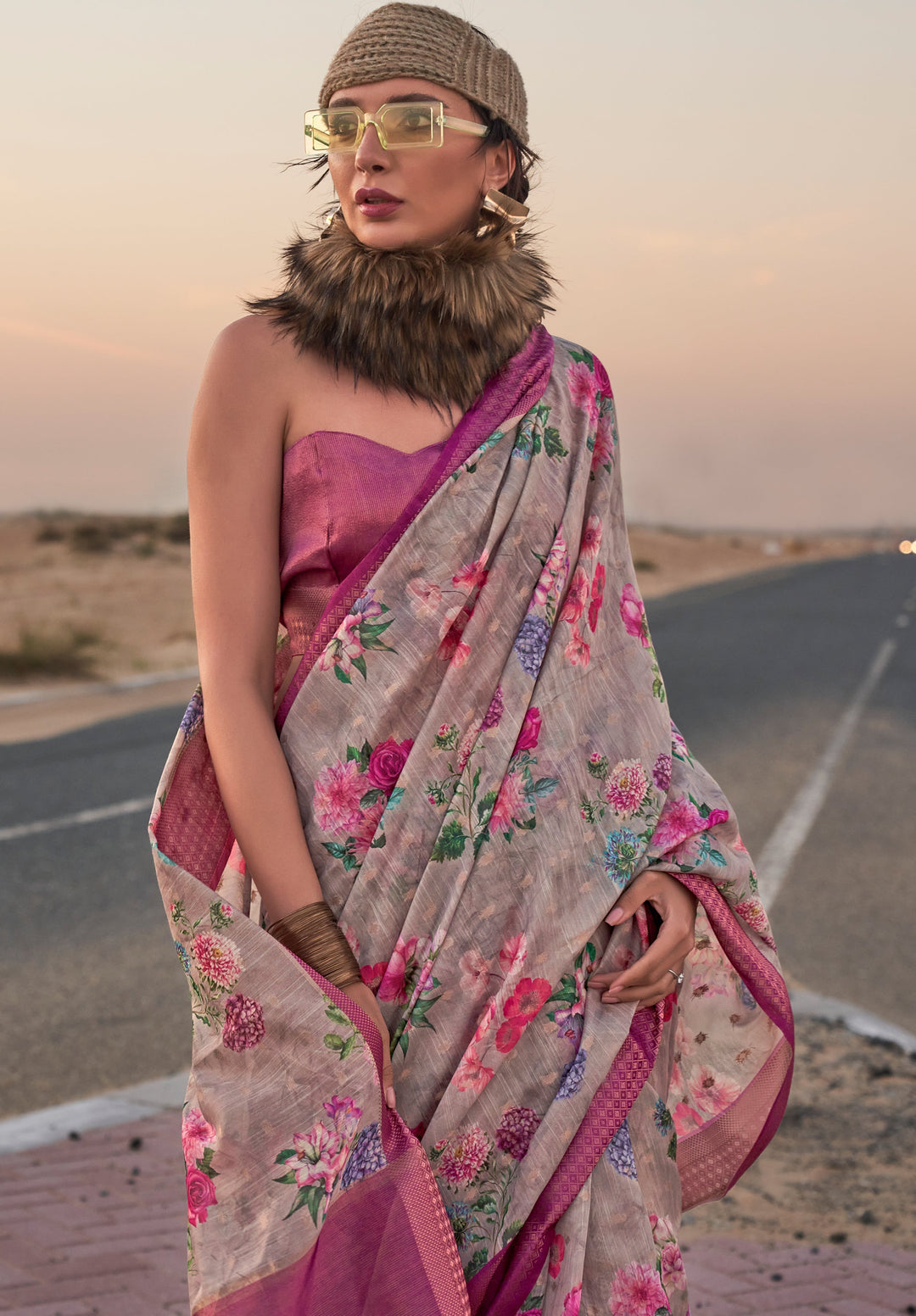 Dorado Grey Woven Linen Saree