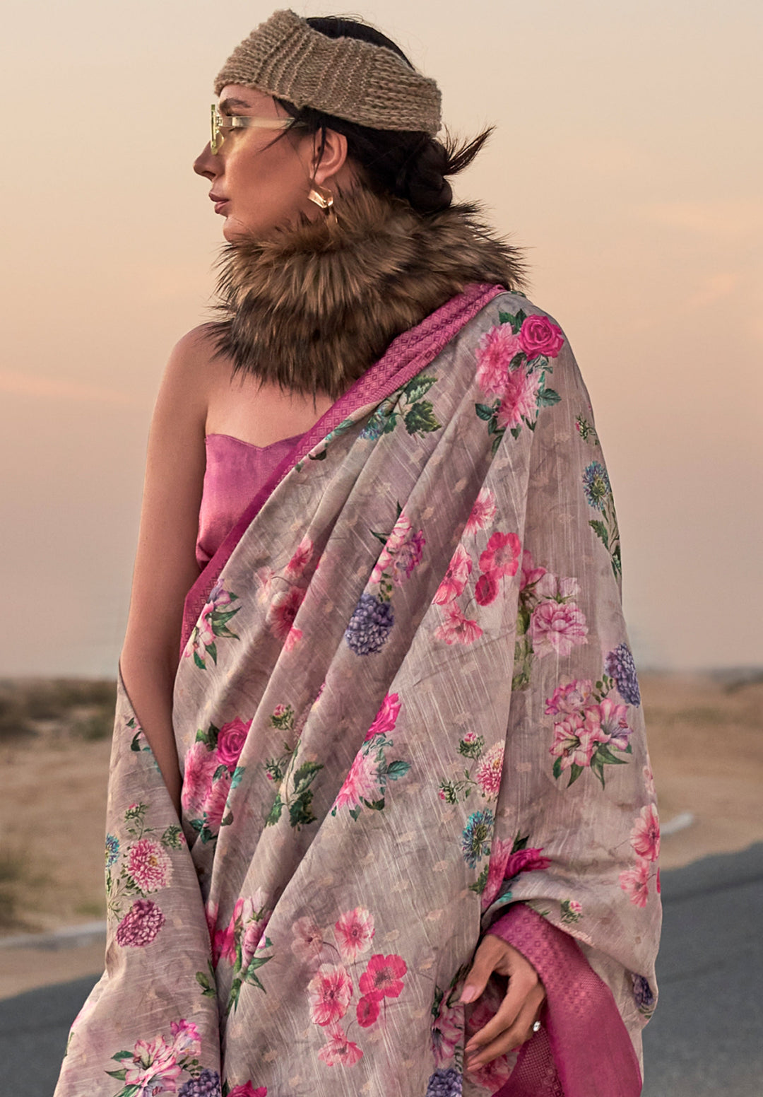 Dorado Grey Woven Linen Saree