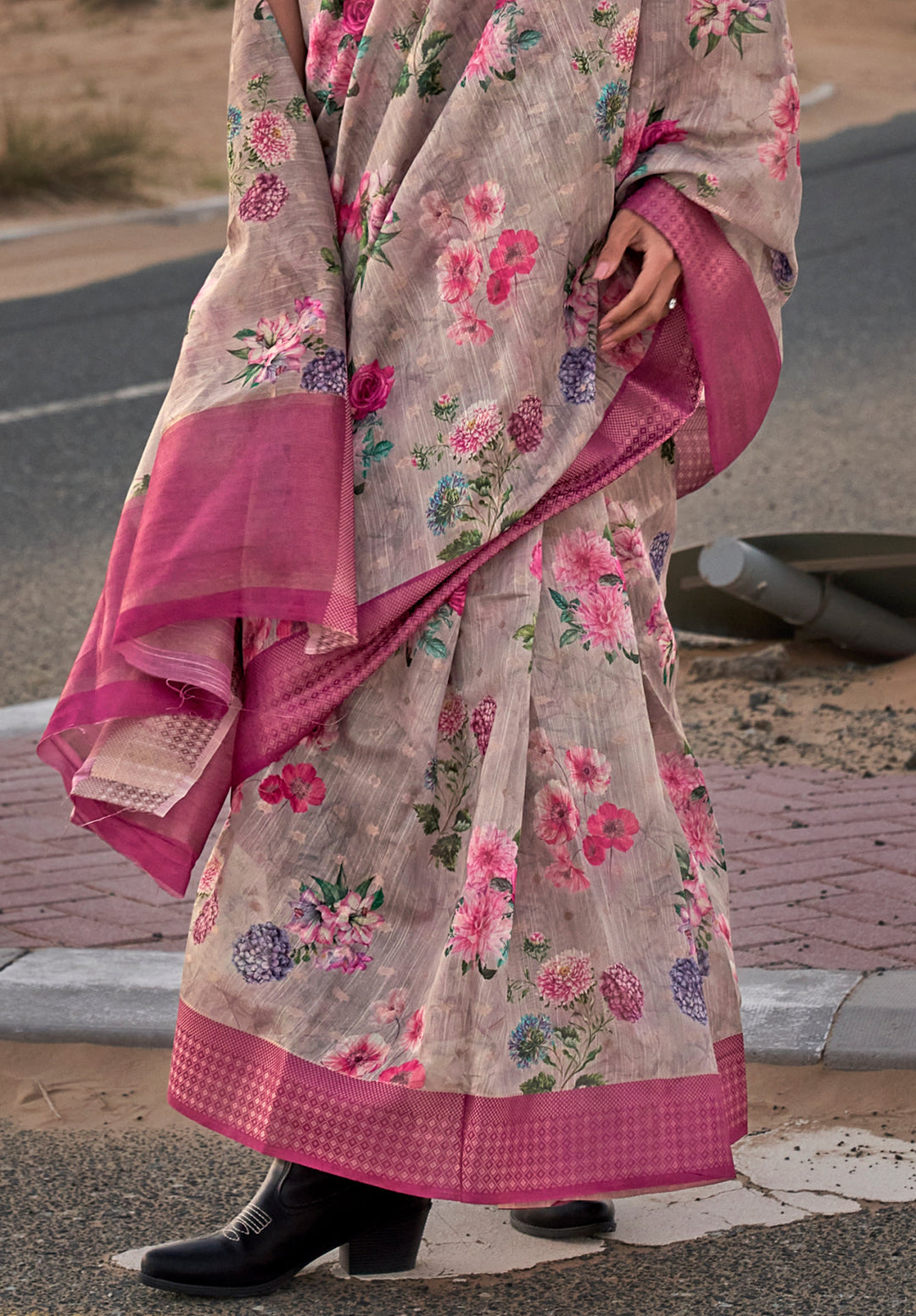 Dorado Grey Woven Linen Saree