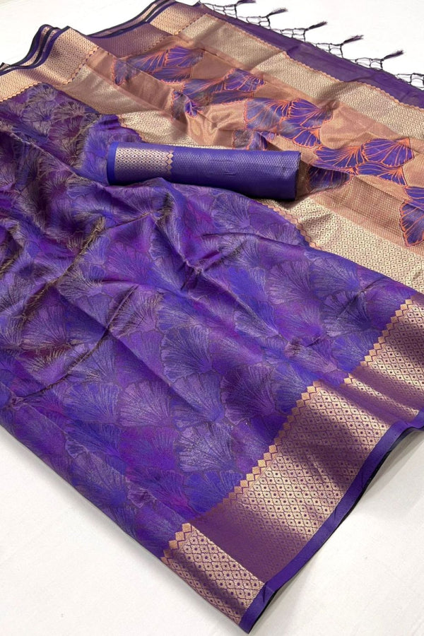 Violet Woven Handloom Organza Saree