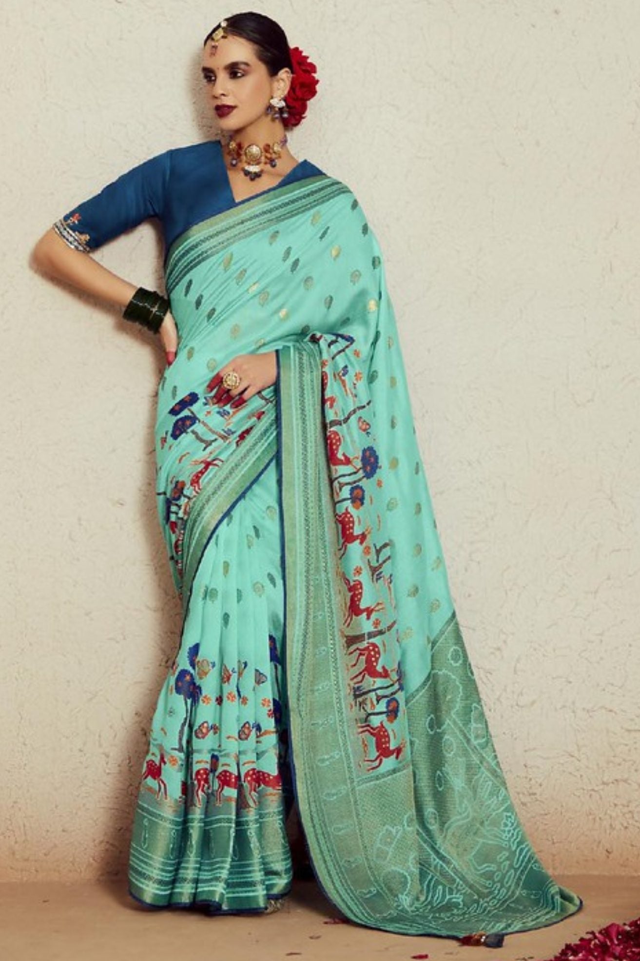 Winter Green Printed Brasso Soft Silk Saree