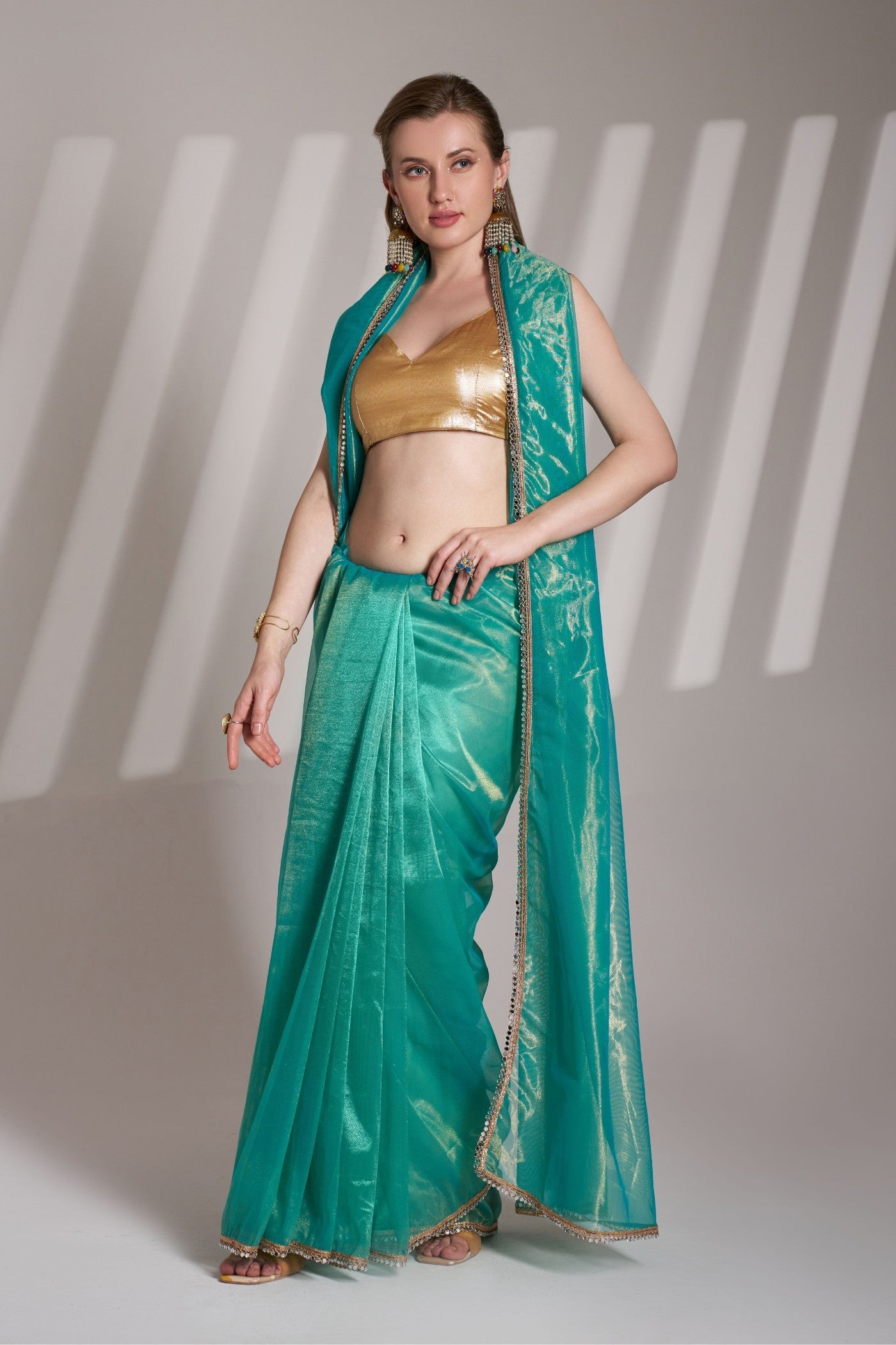 Greenish Blue Partywear Net Saree