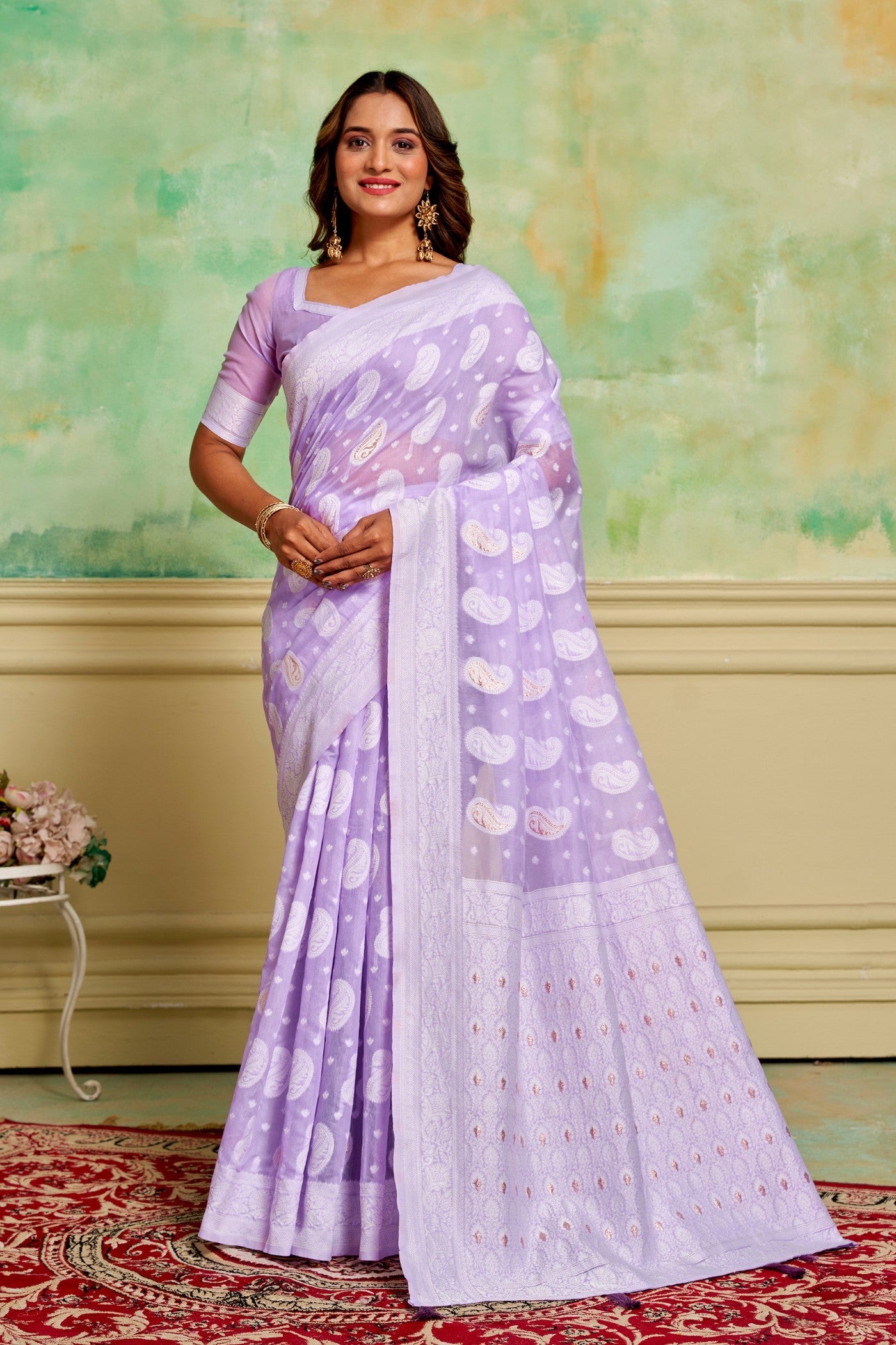 Iris Purple Woven Cotton Saree