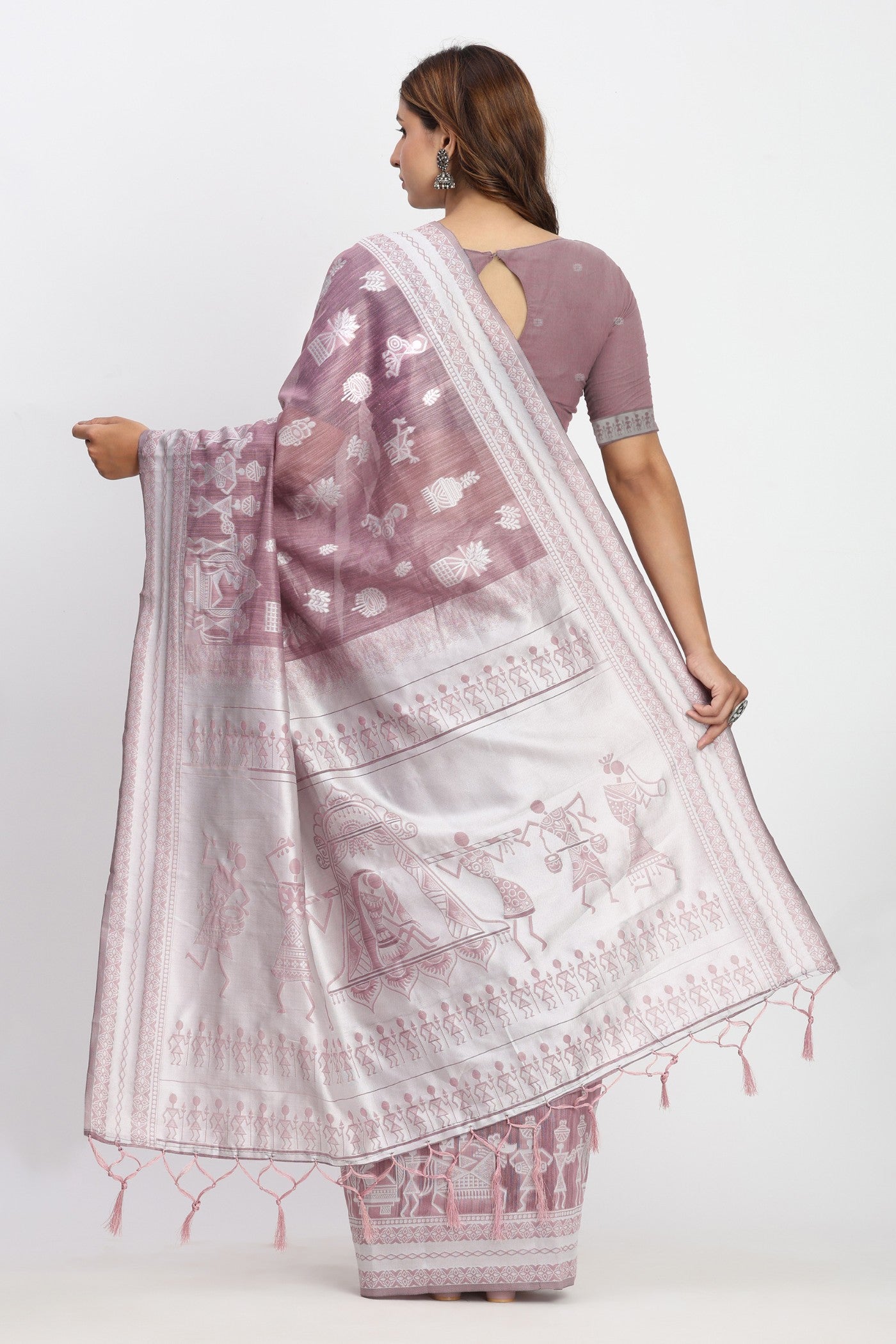 Mauve Purple Woven Linen Cotton Saree