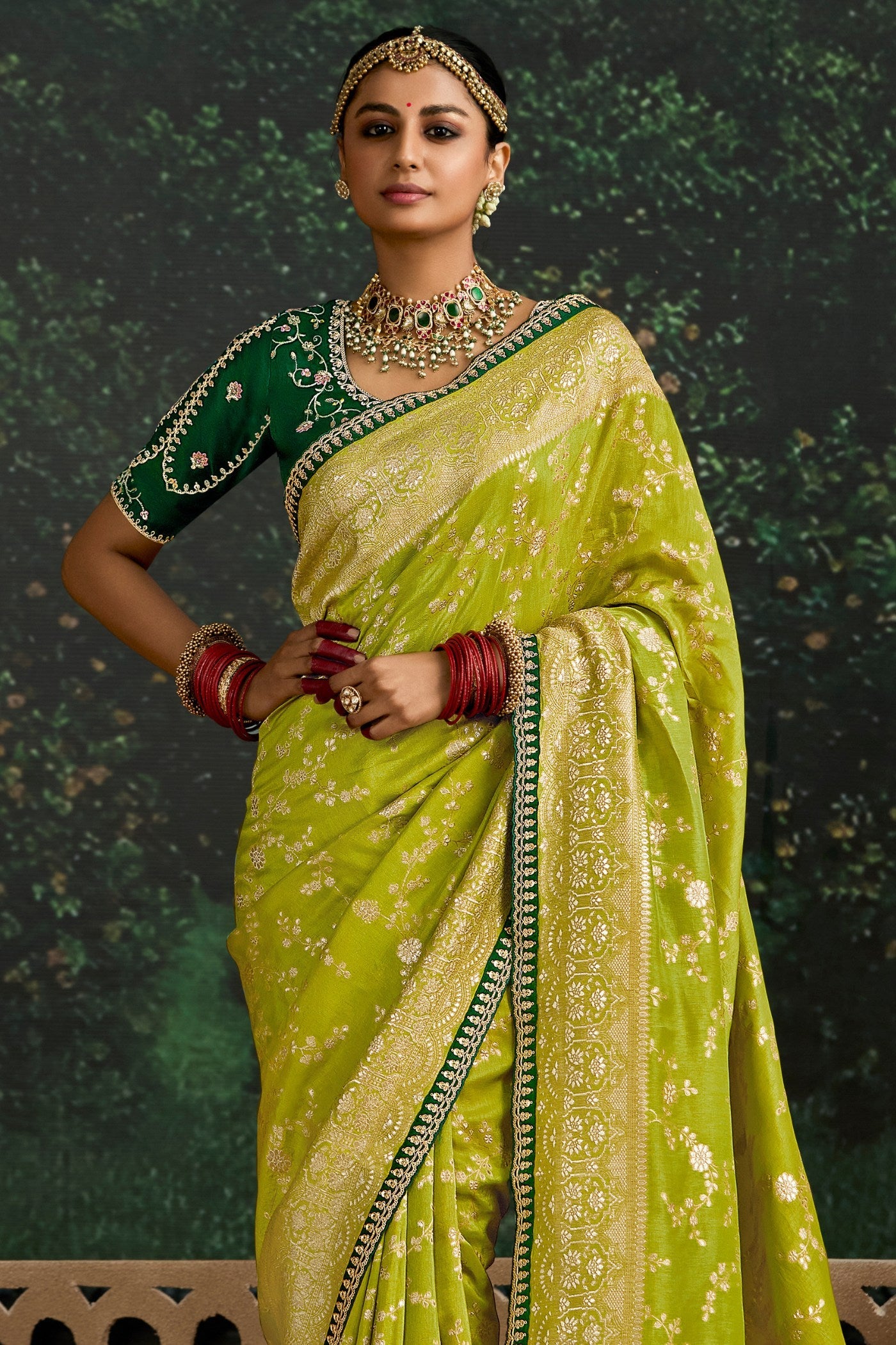 Pear Green Designer Banarasi Saree