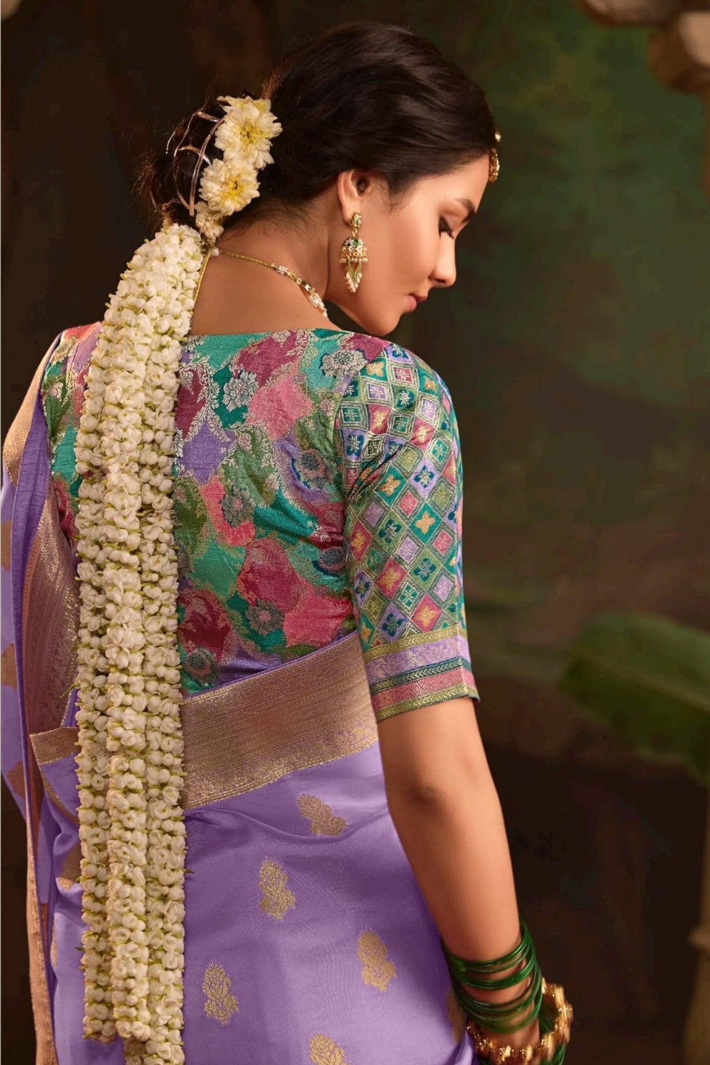 Glossy Grape Purple Designer Banarasi Dola Silk Saree