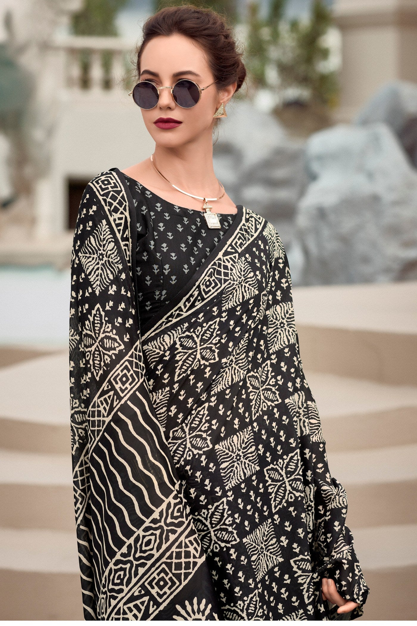 Zeus Black Mul Mul Cotton Saree