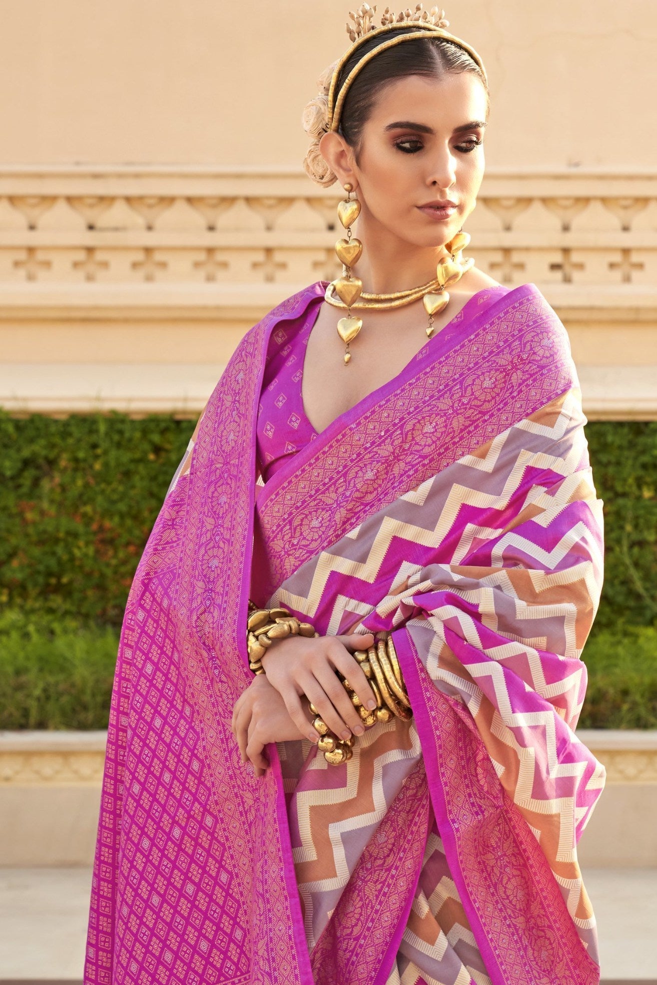 Lotus Pink Woven Patola Printed Silk Saree