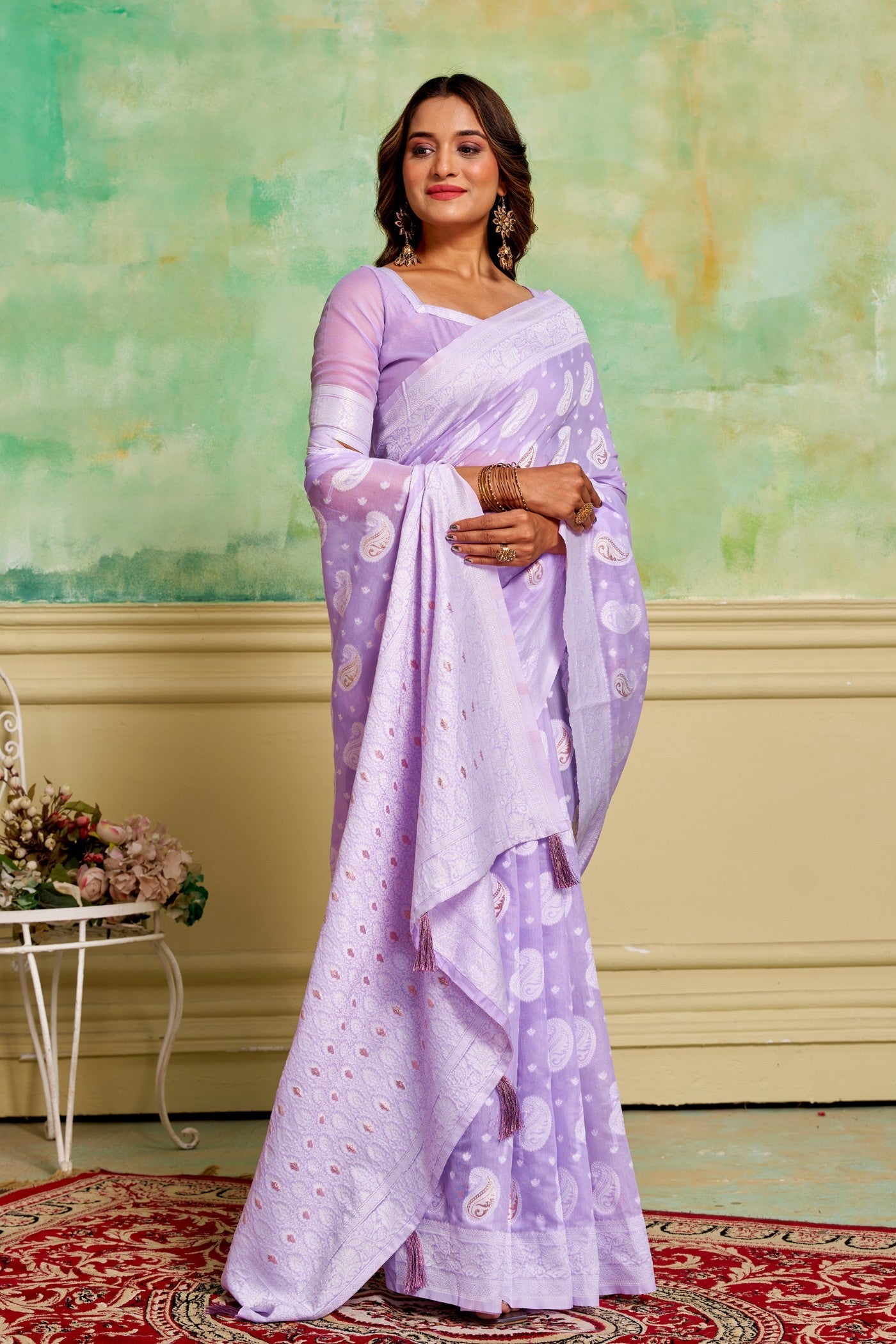 Iris Purple Woven Cotton Saree