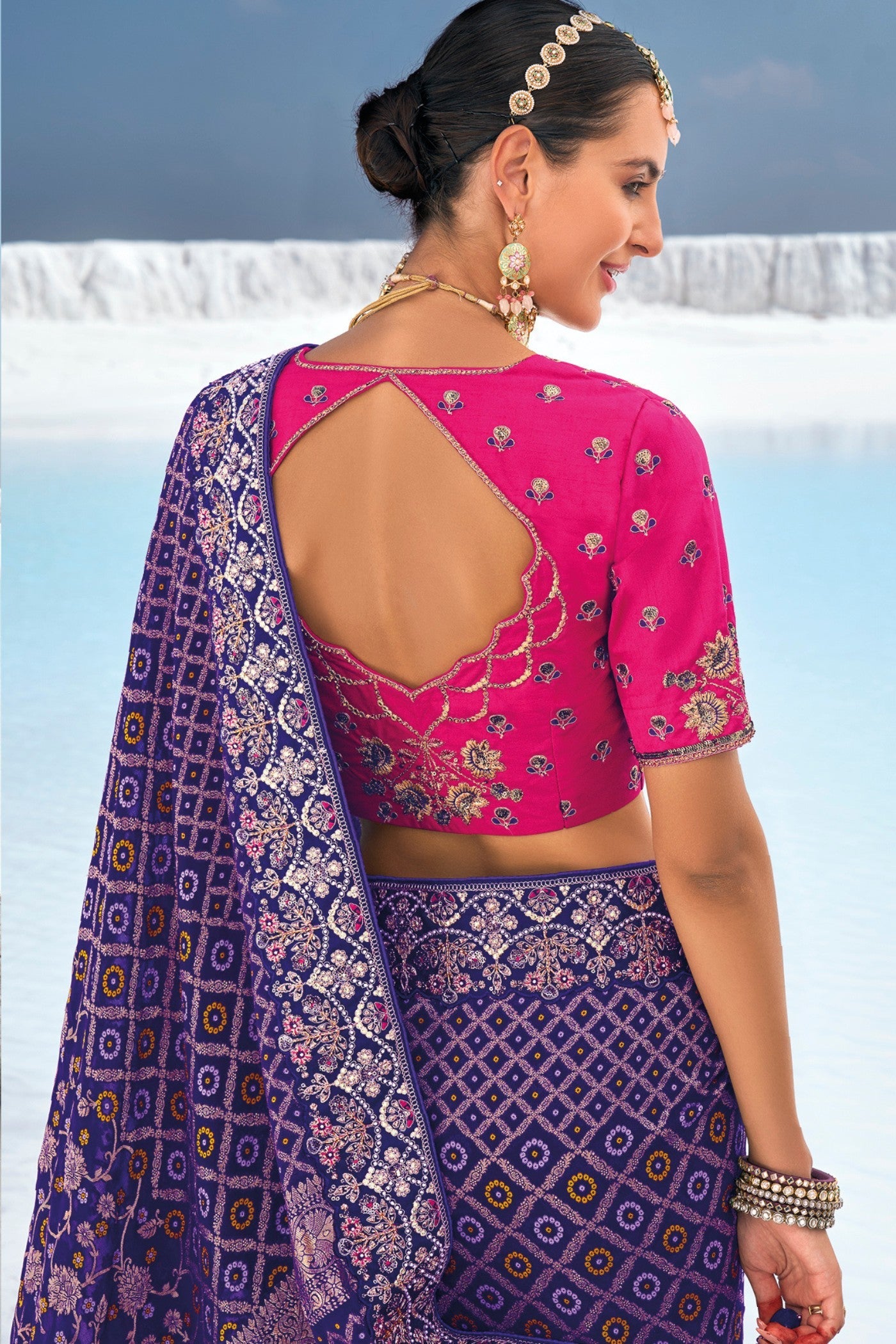 Blue Hibiscus Georgette Patola Saree