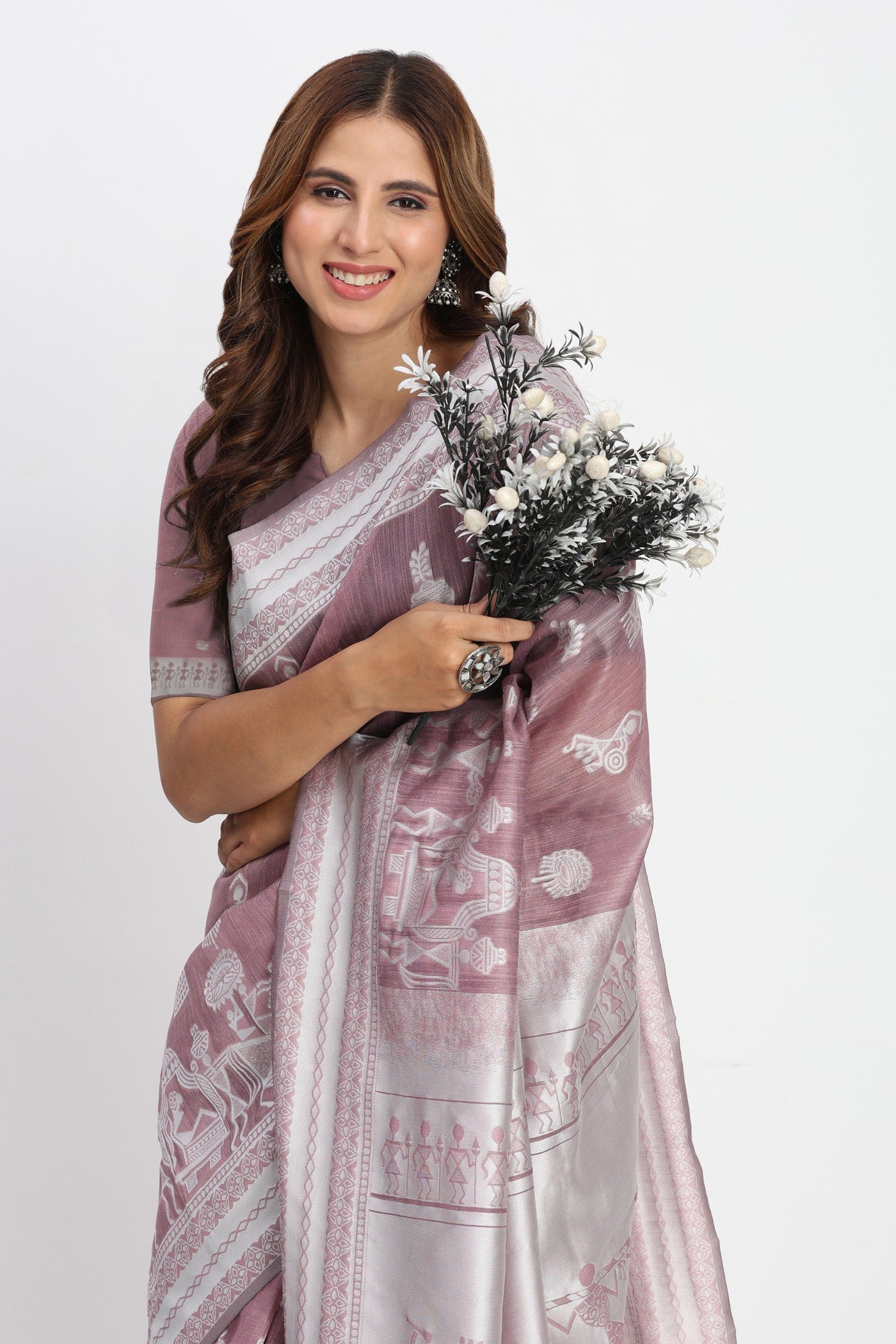 Mauve Purple Woven Linen Cotton Saree