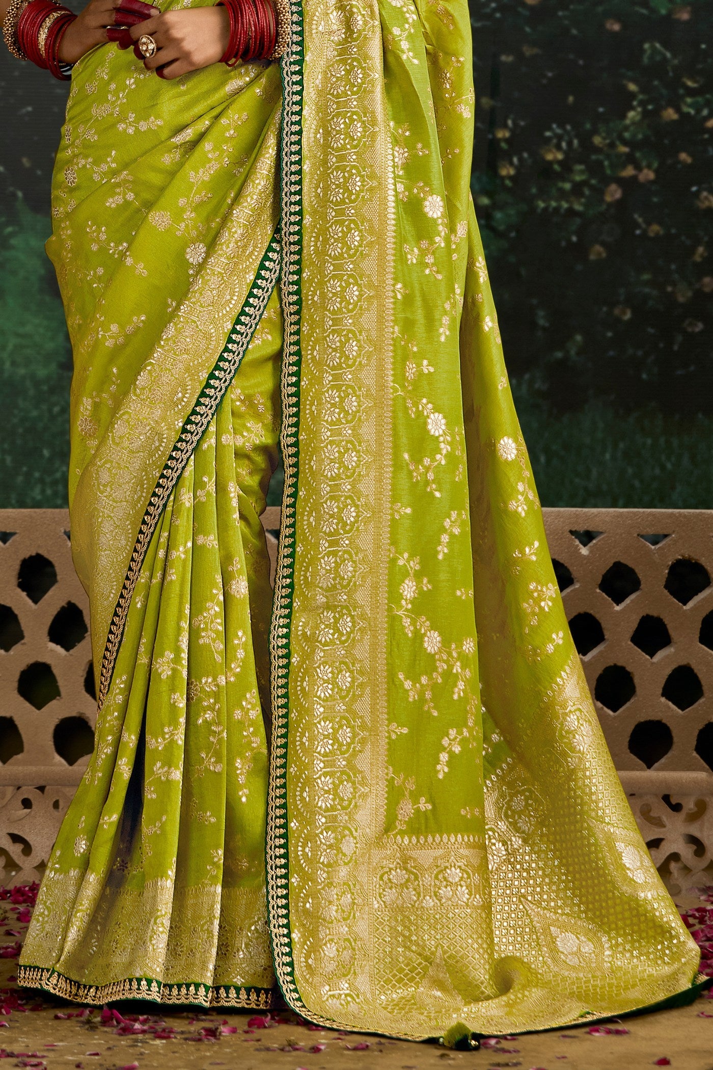 Pear Green Designer Banarasi Saree