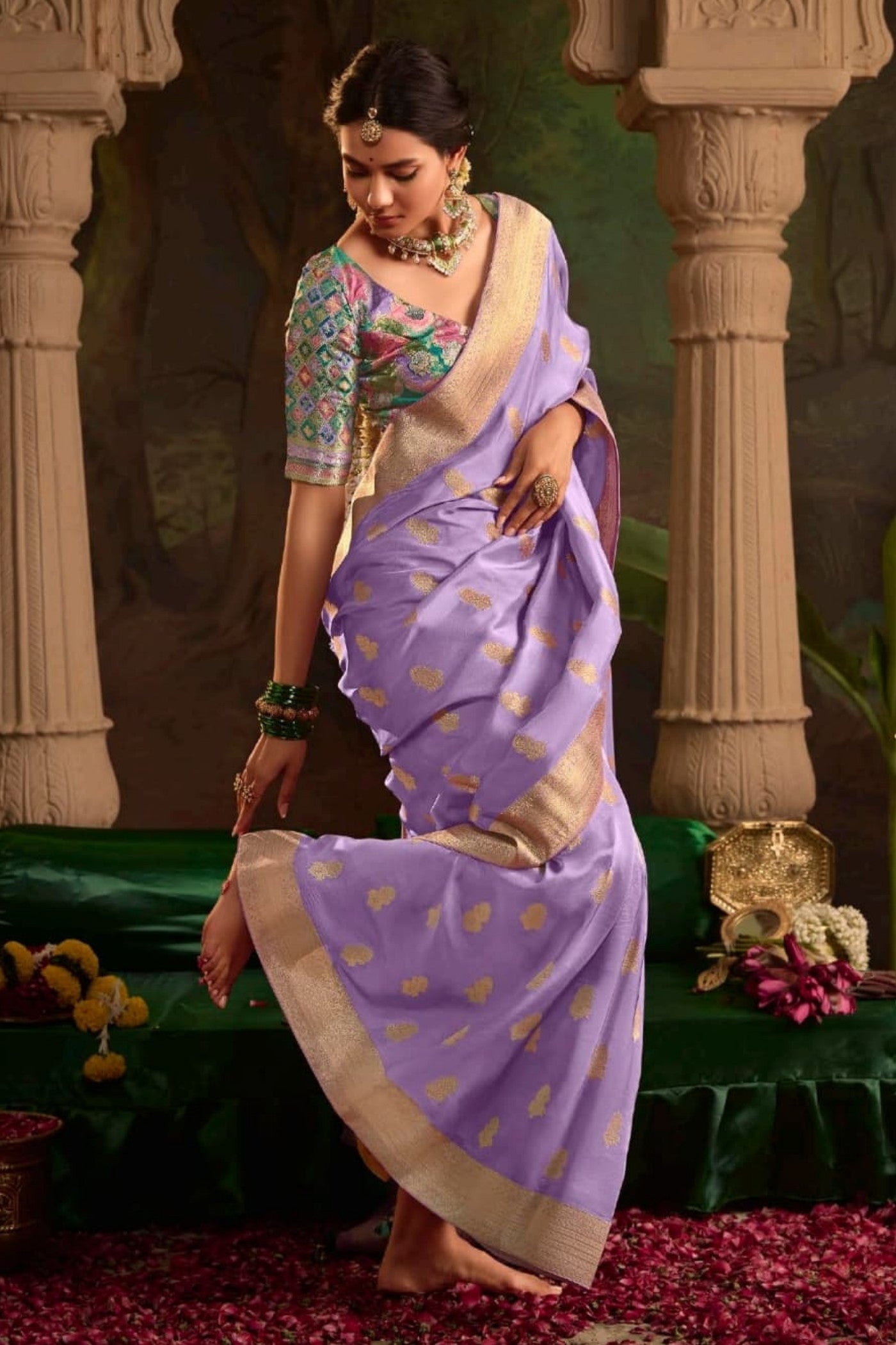 Glossy Grape Purple Designer Banarasi Dola Silk Saree