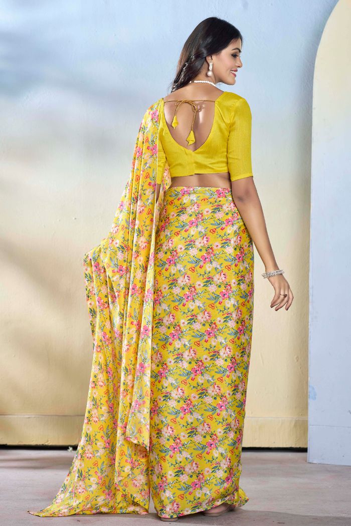 Hazel Yellow Ready To Wear Georgette Saree