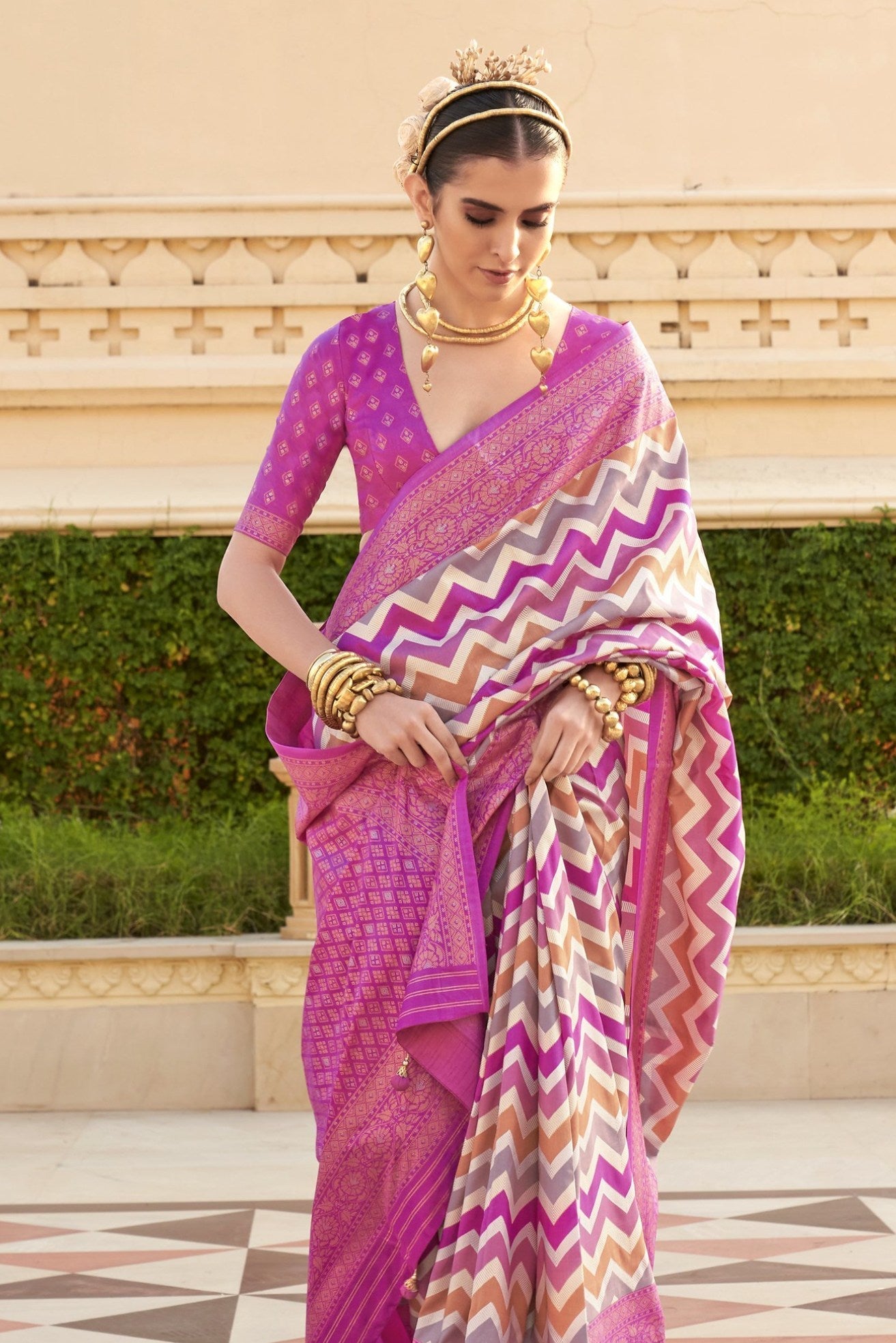 Lotus Pink Woven Patola Printed Silk Saree