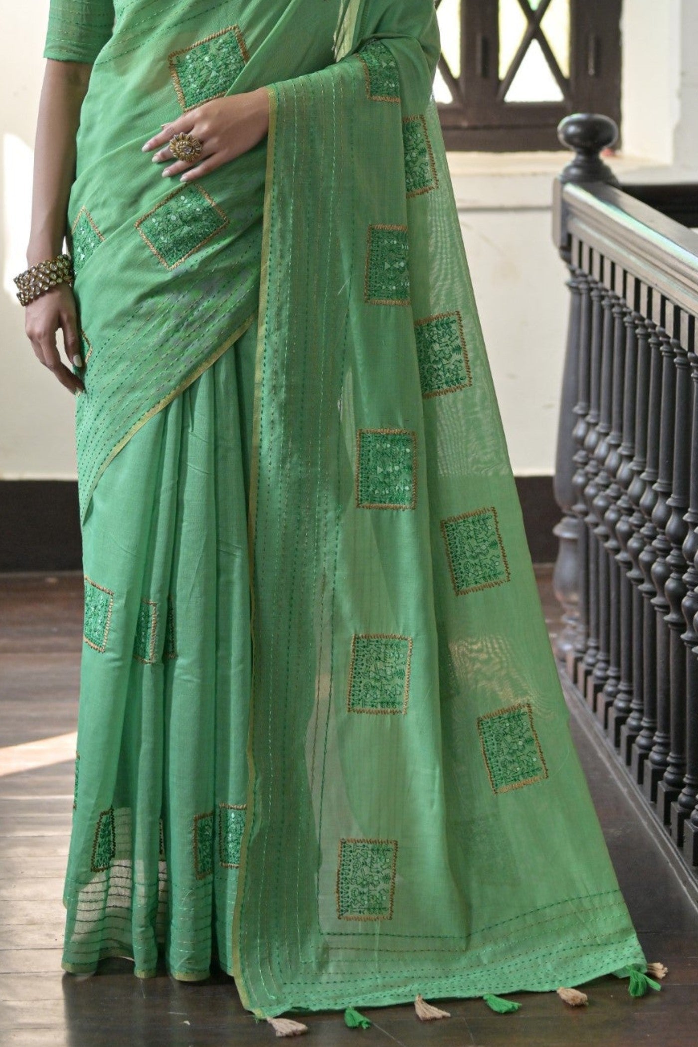 Pista Green Linen Soft Silk Saree