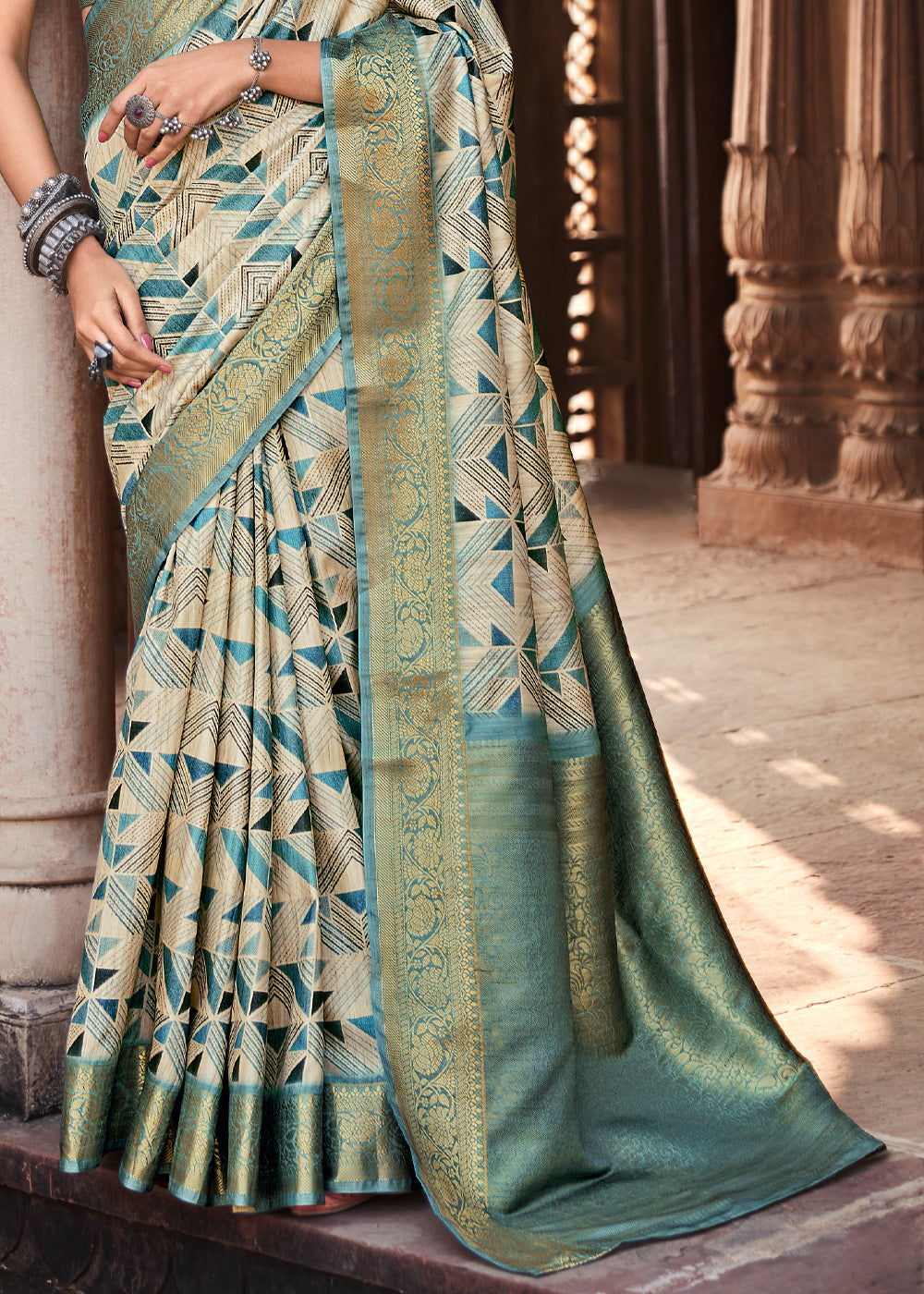 Cutty Sark Blue Handloom Banarasi Silk Saree