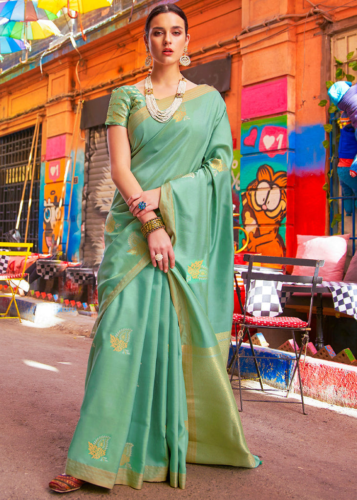 Pastel Green Zari Woven South Silk Saree