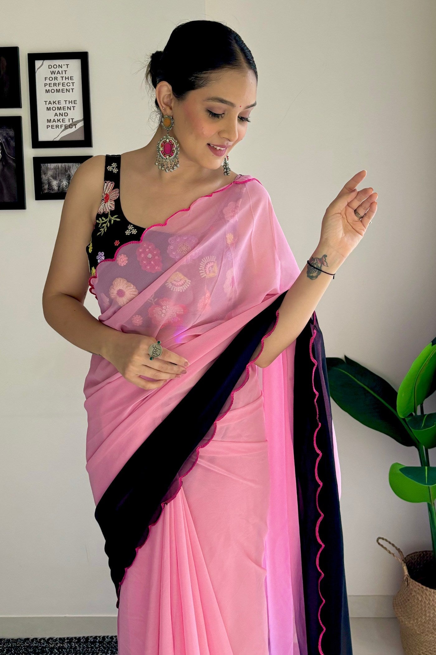 Baby Pink Georgette Saree