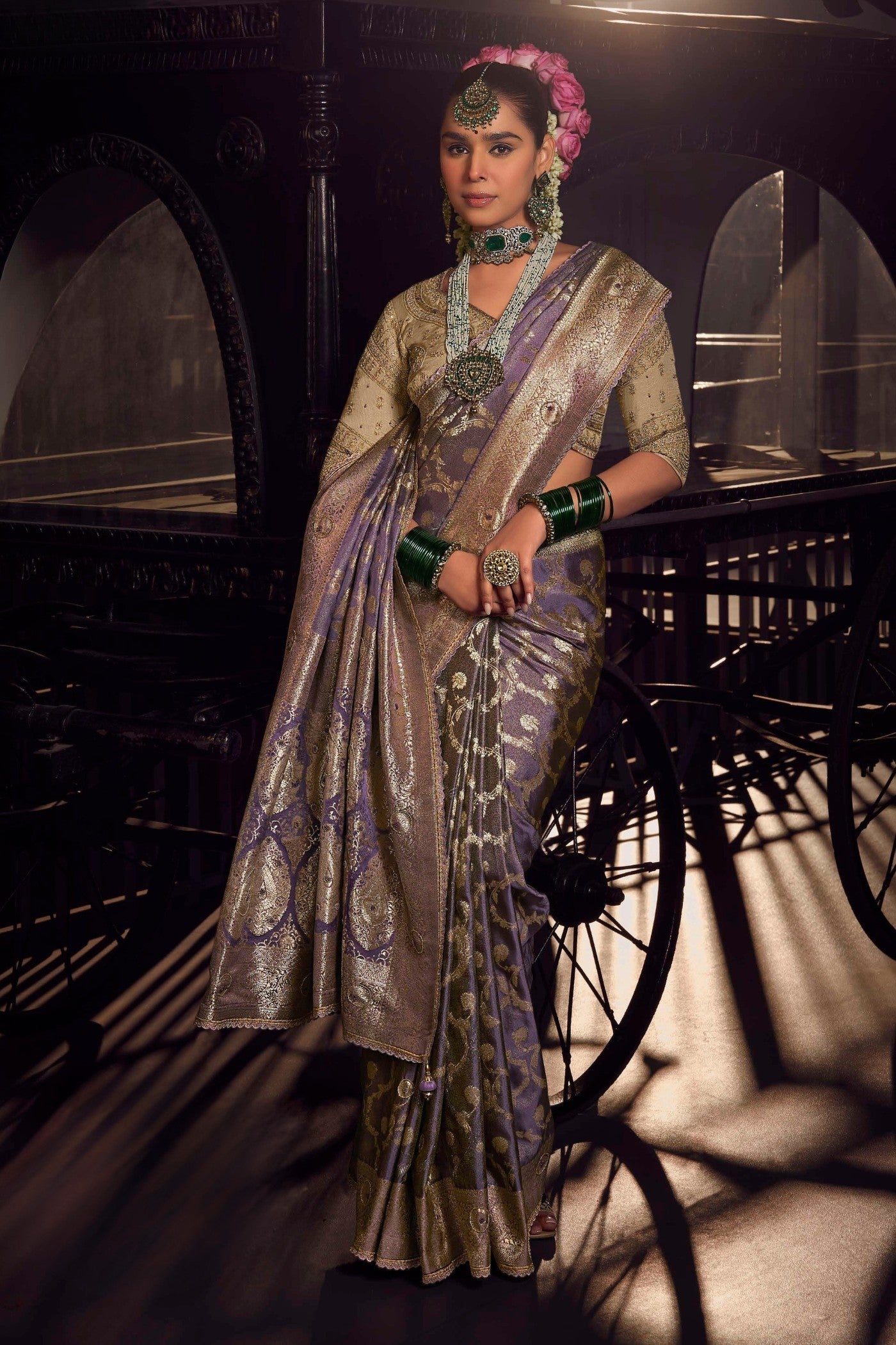 Ash Grey Designer Banarasi Saree