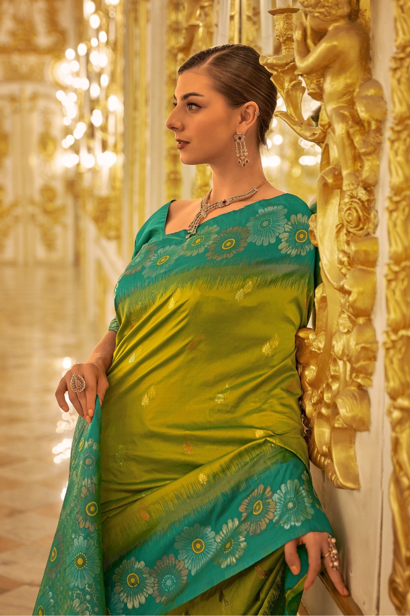 Neon Green Woven Banarasi Saree